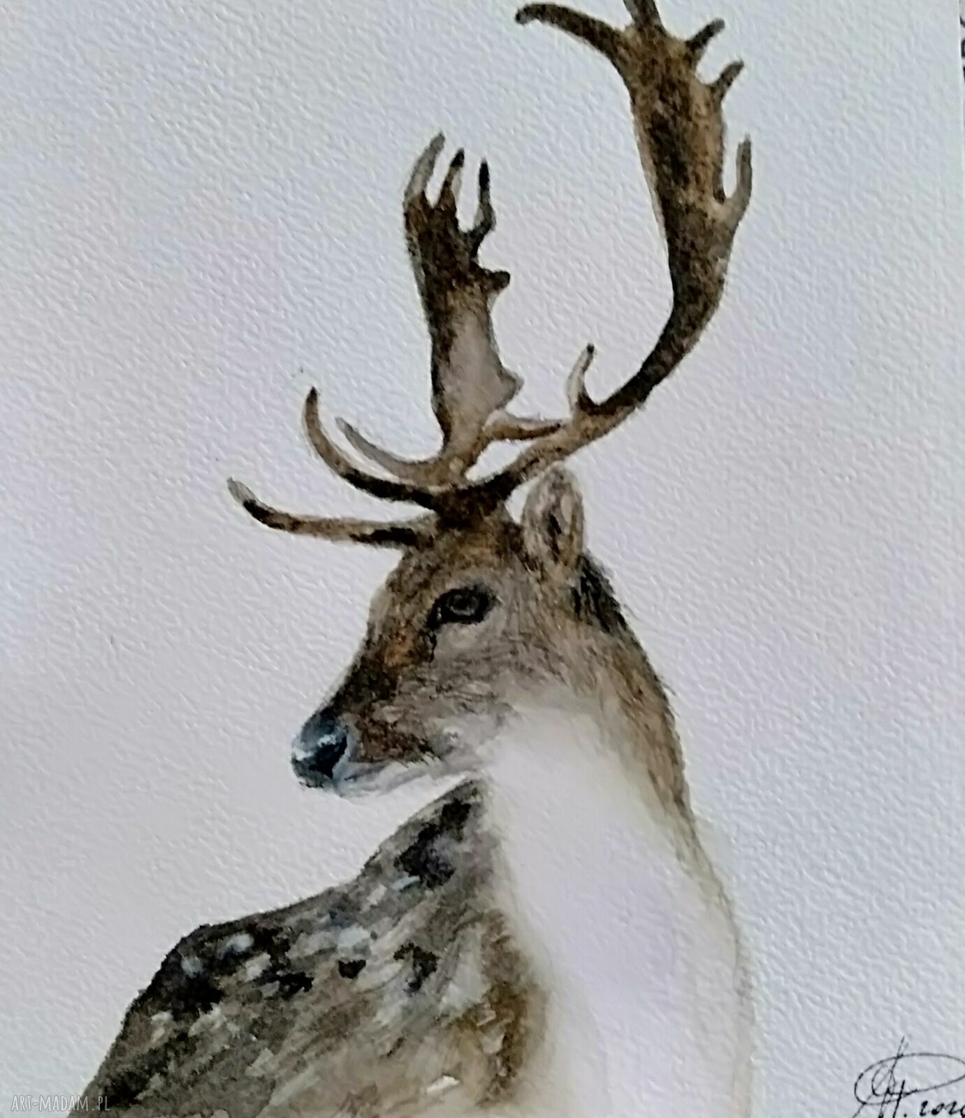Jeleń - akwarela ręcznie malowana 15x17 cm