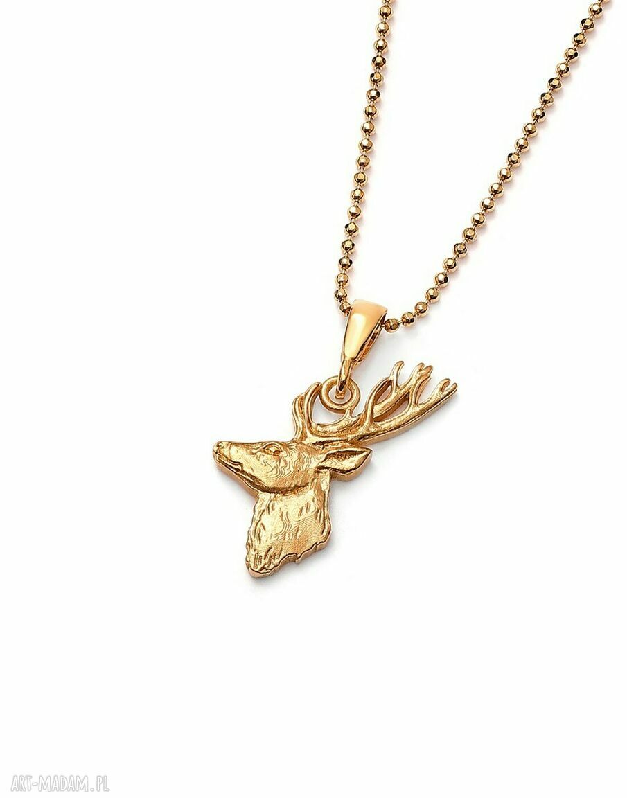Jeleń mini amulet ze złoconego srebra 925 - wisiorek z regulacją