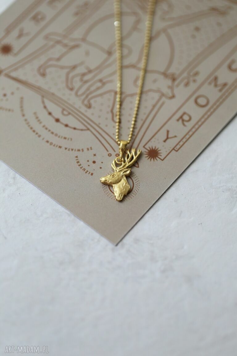 Jeleń mini amulet ze złoconego srebra 925 - wisiorek z regulacją