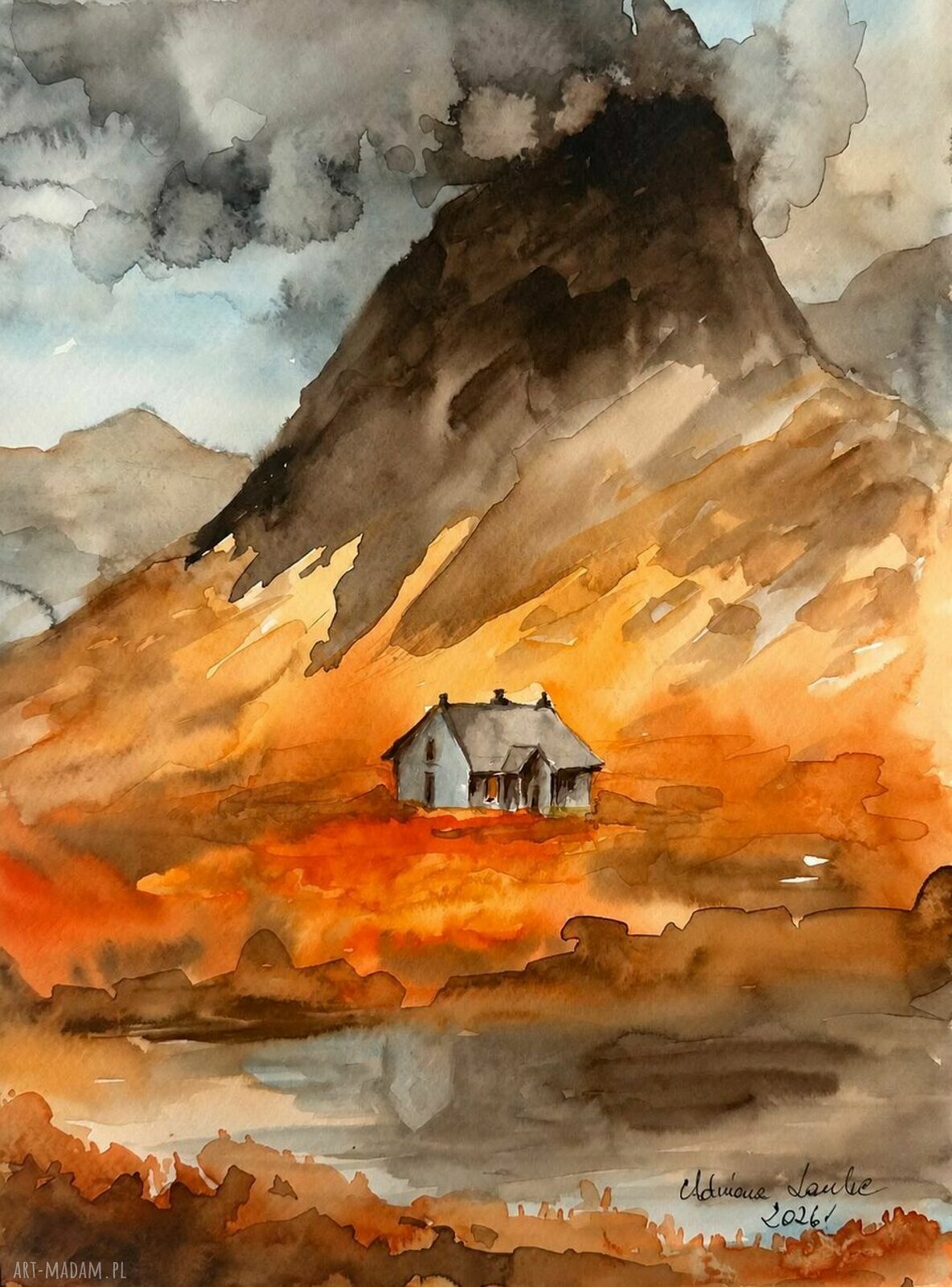 Jesień w Szkocji - akwarela z pejzażem Isle of Skye
