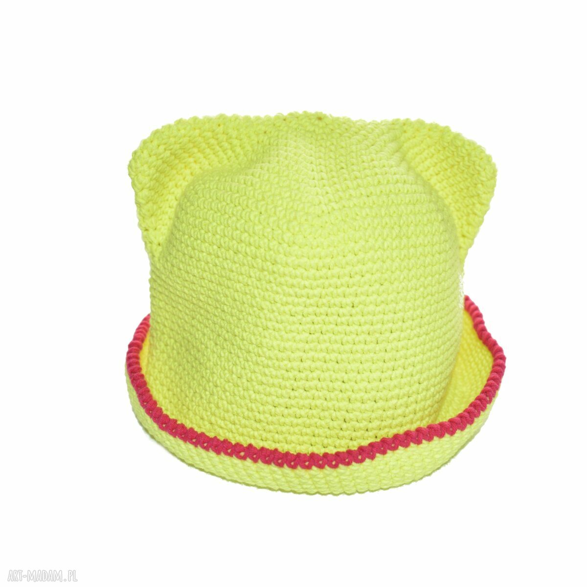 Ręcznie robiona jesienna czapka-kapelusz z uszkami dla dziewczynki (48 cm)