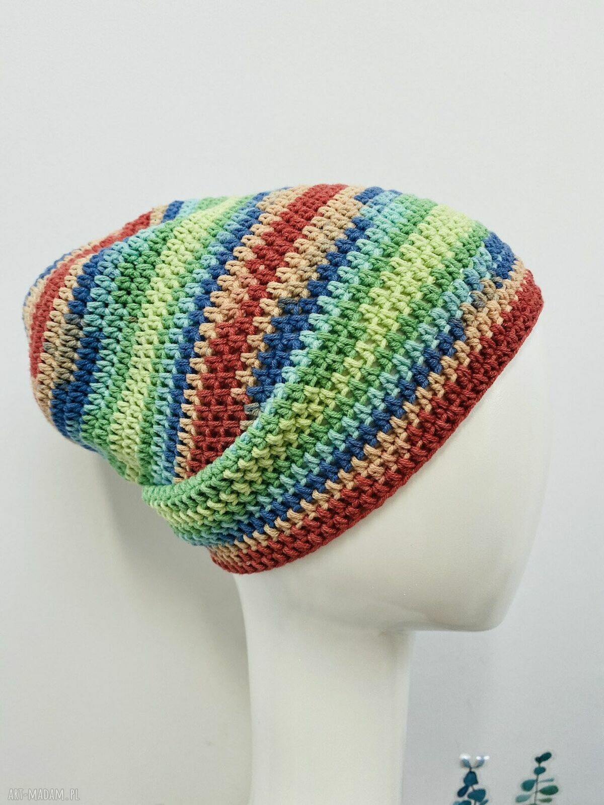 Kolorowa czapka przejściowa S/M - lekka czapka bawełniana handmade