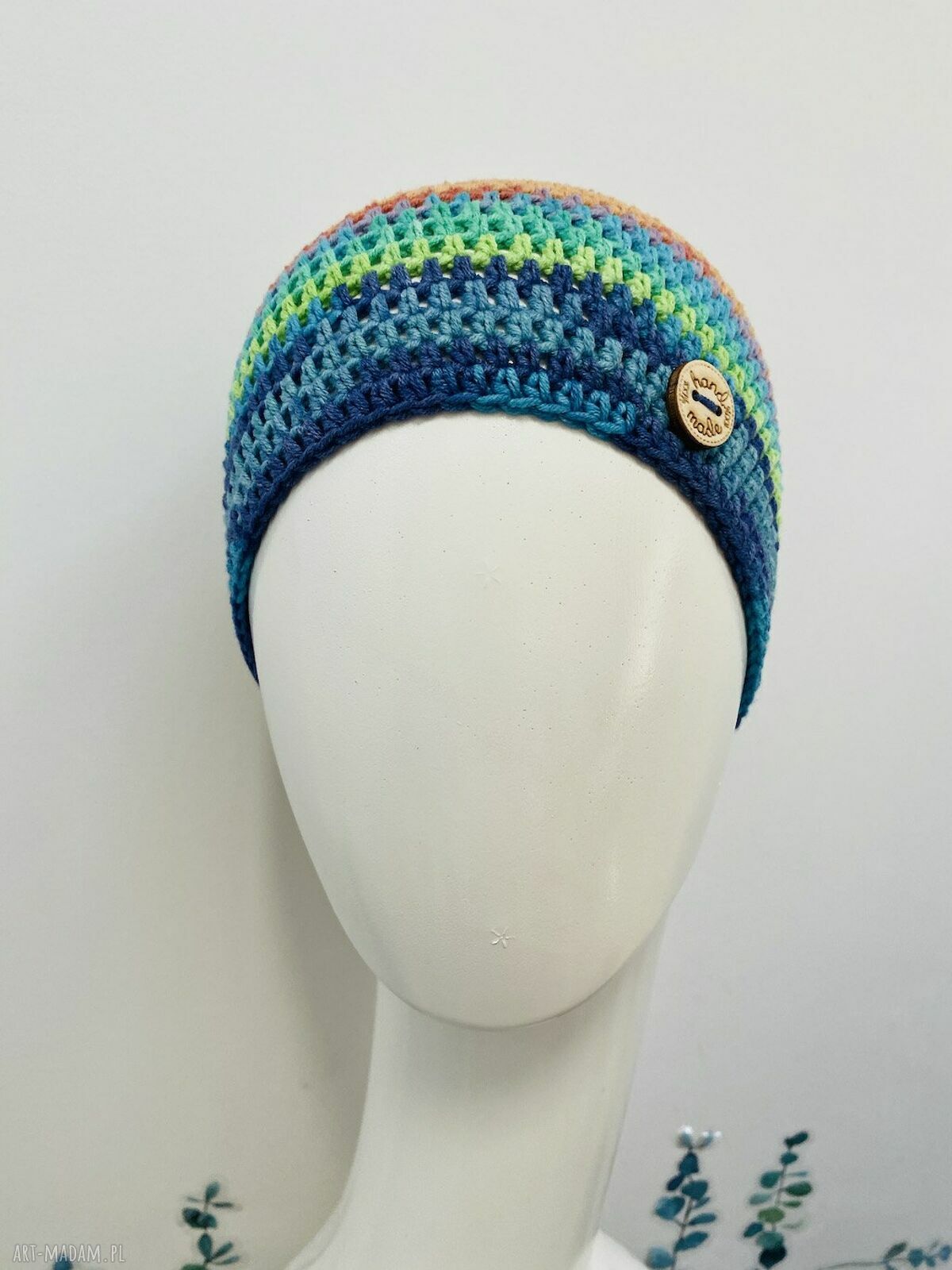 Kolorowa czapka jesienna przejściowa cienka handmade