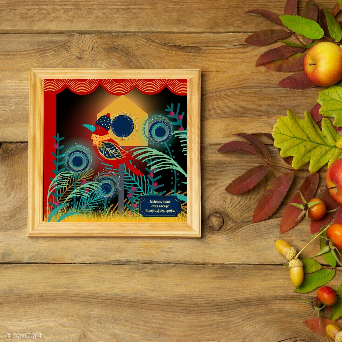 Jesienna ilustracja „Jesienny spektakl” w ramie 20x20