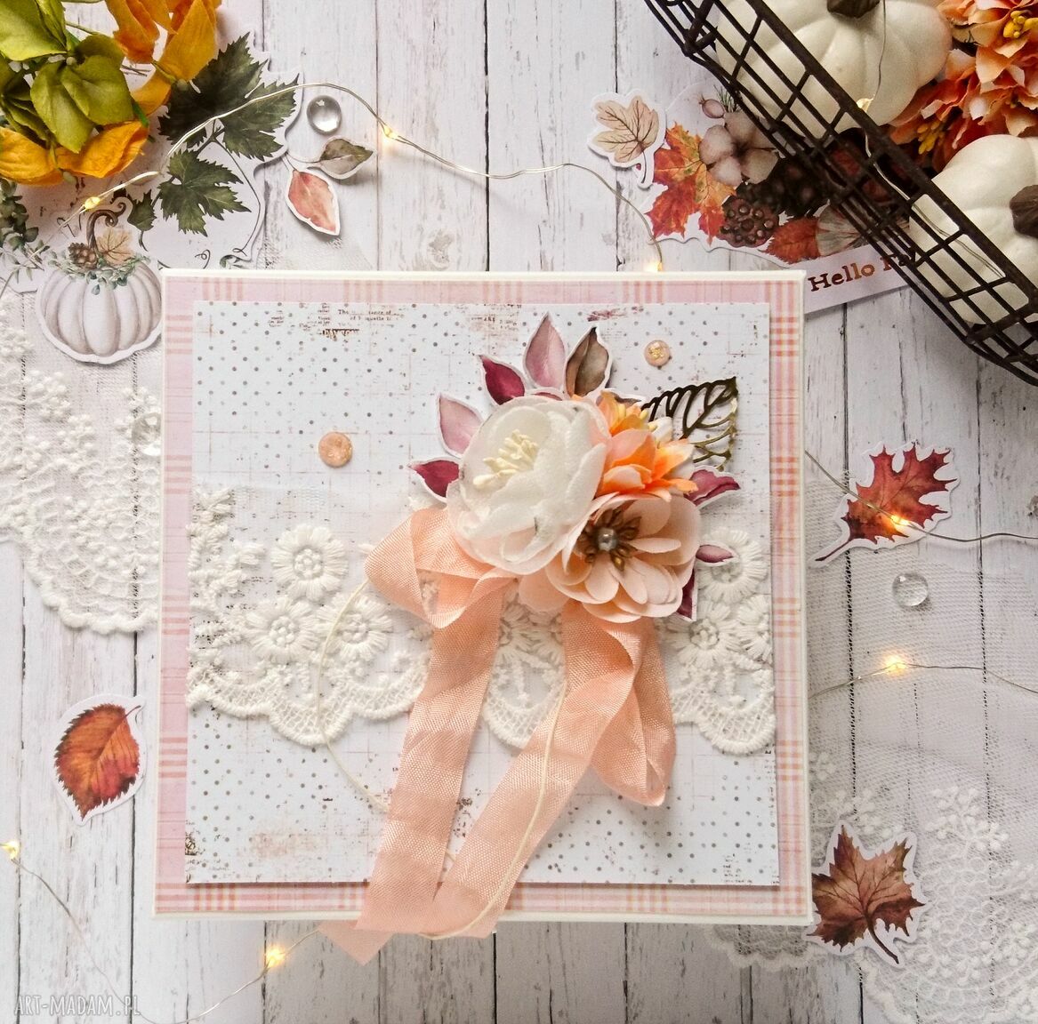 scrapbooking kartki: Jesienna kartka w ozdobnym pudełku HandMade