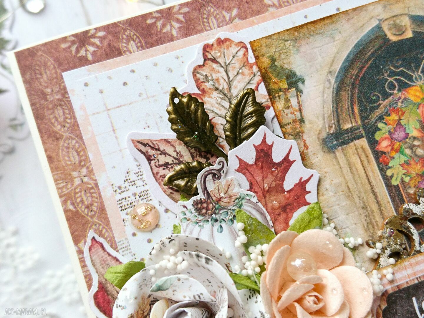 scrapbooking kartki: Jesienna kartka w ozdobnym pudełku HandMade