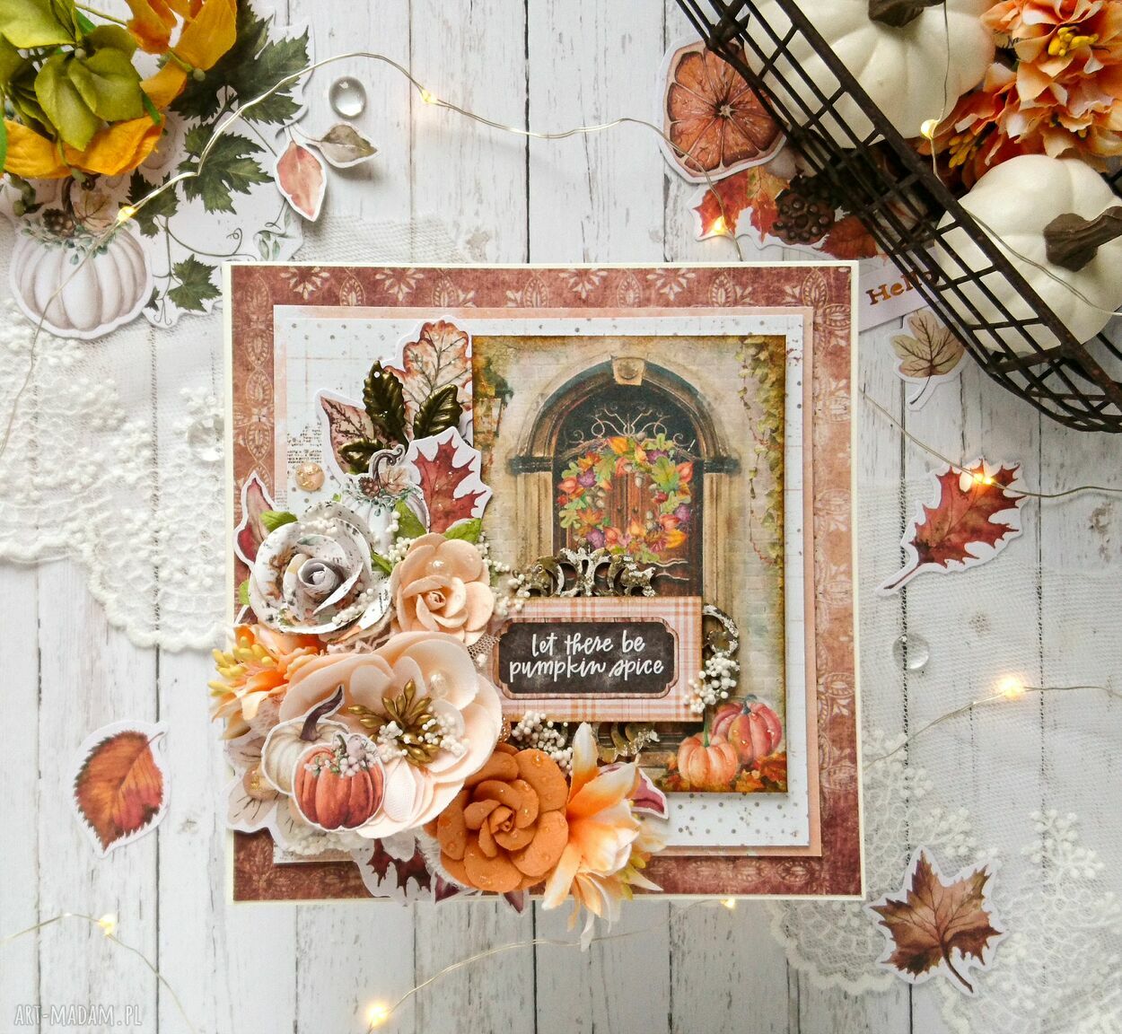 scrapbooking kartki: Jesienna kartka w ozdobnym pudełku HandMade