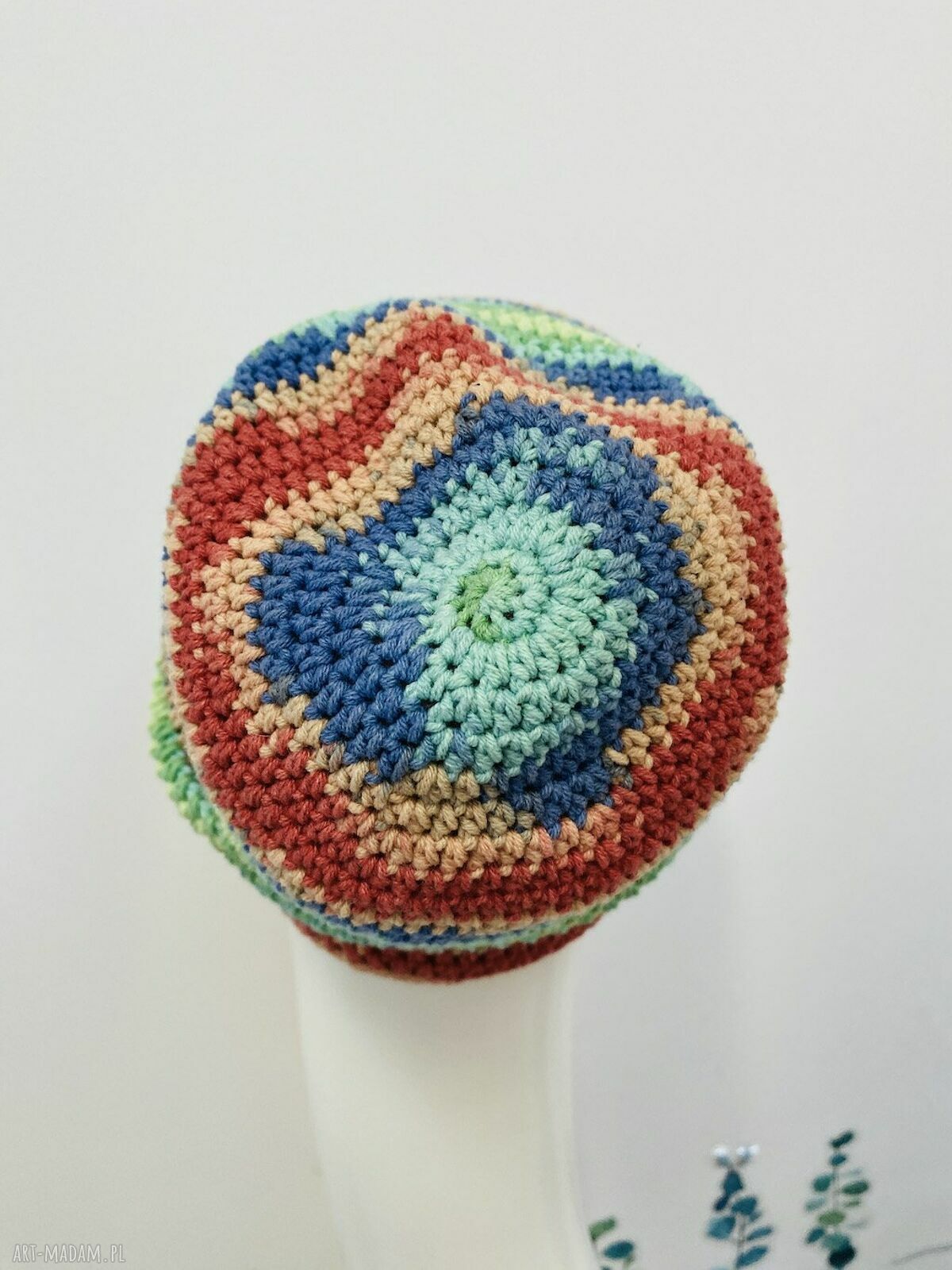 Kolorowa czapka przejściowa S/M - lekka czapka bawełniana handmade
