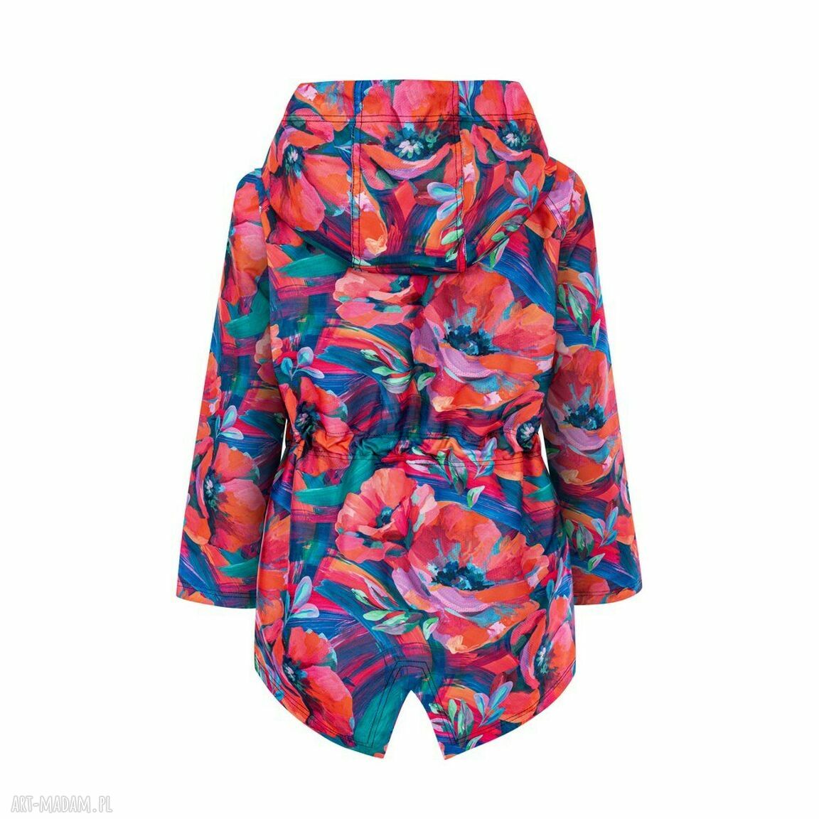 kurtki: JESIENNA KURTKA PARKA pastelowe kwiaty Z TUNELEM handmade