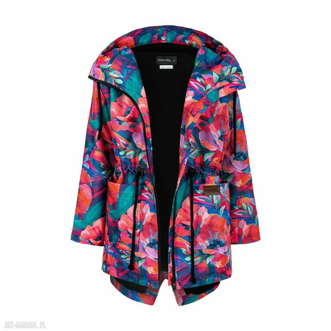 Jesienna kurtka parka pastelowe kwiaty tunelem wiosenna damska