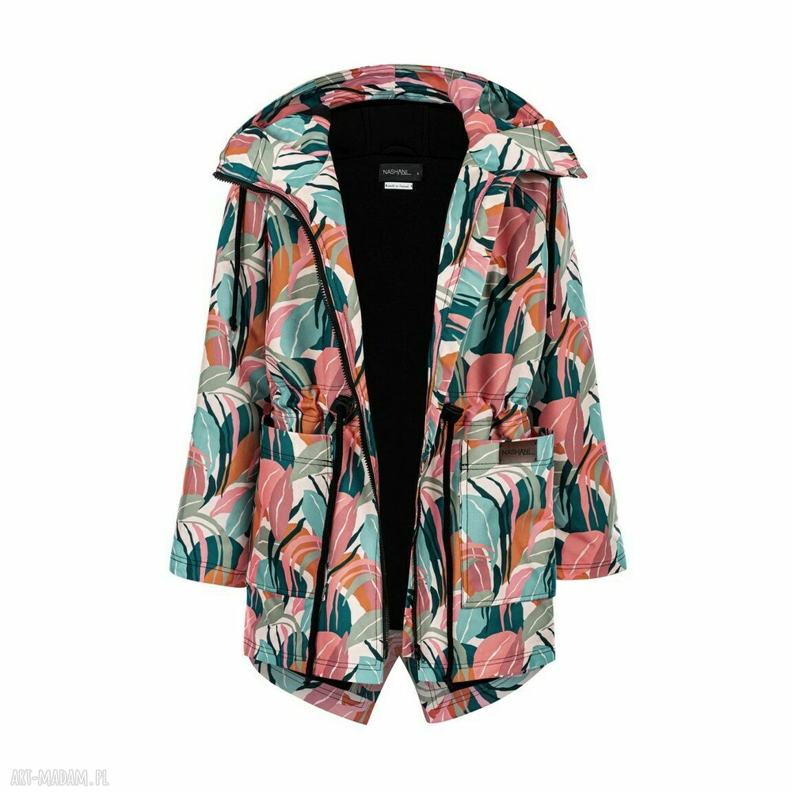 Jesienna kurtka parka pastelowe liście tunelem damska sportowa