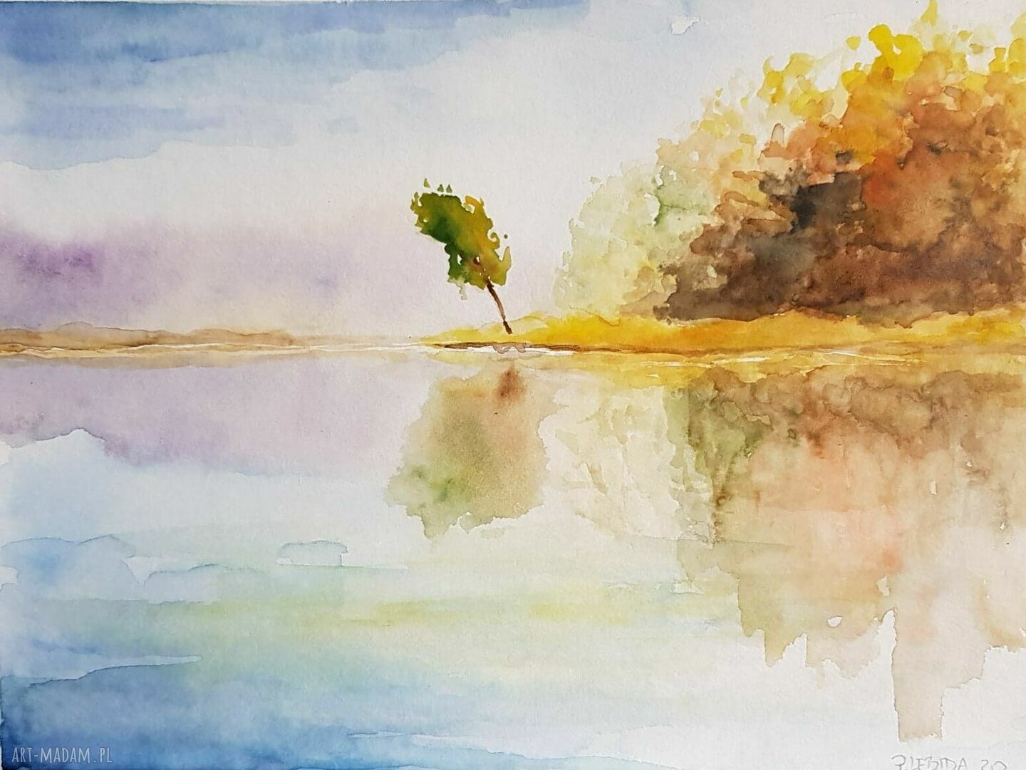 Jesienne drzewa - ręcznie malowana akwarela 32x24 cm