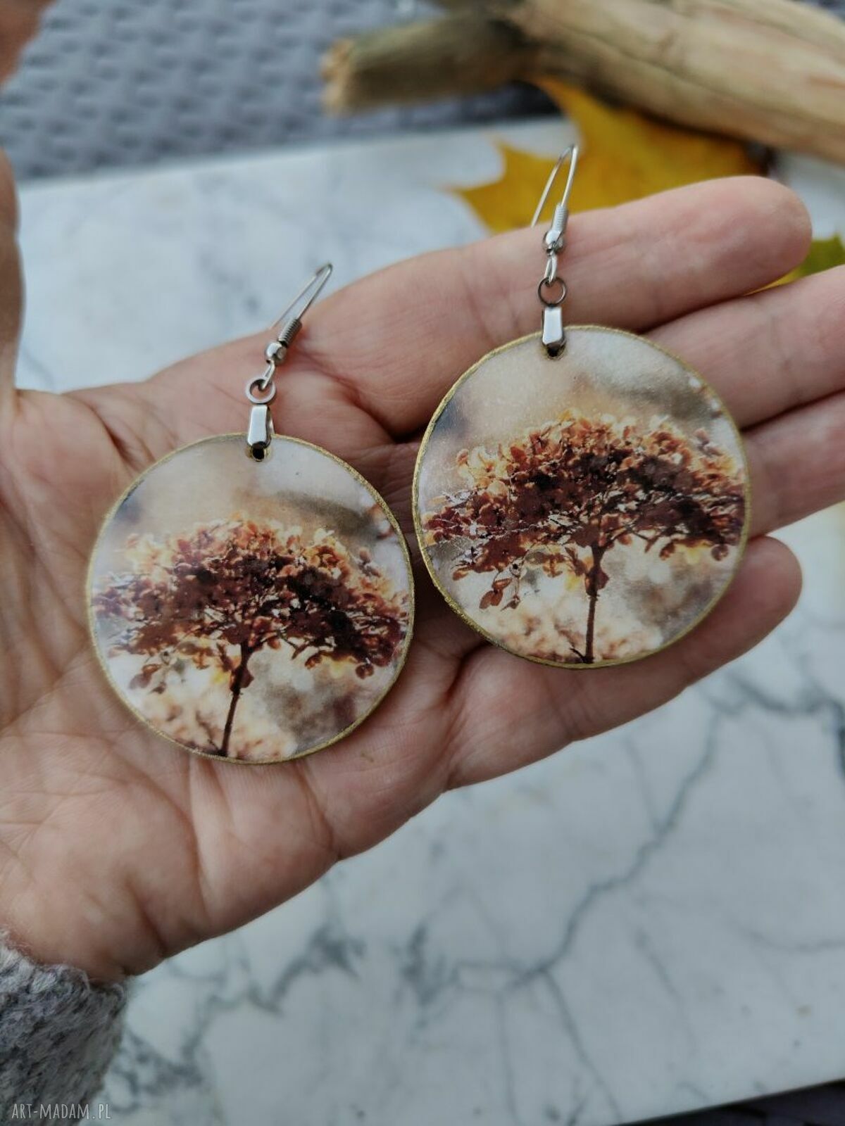 Jesienne kolczyki Kwiat hortensji - lekkie rękodzieło handmade