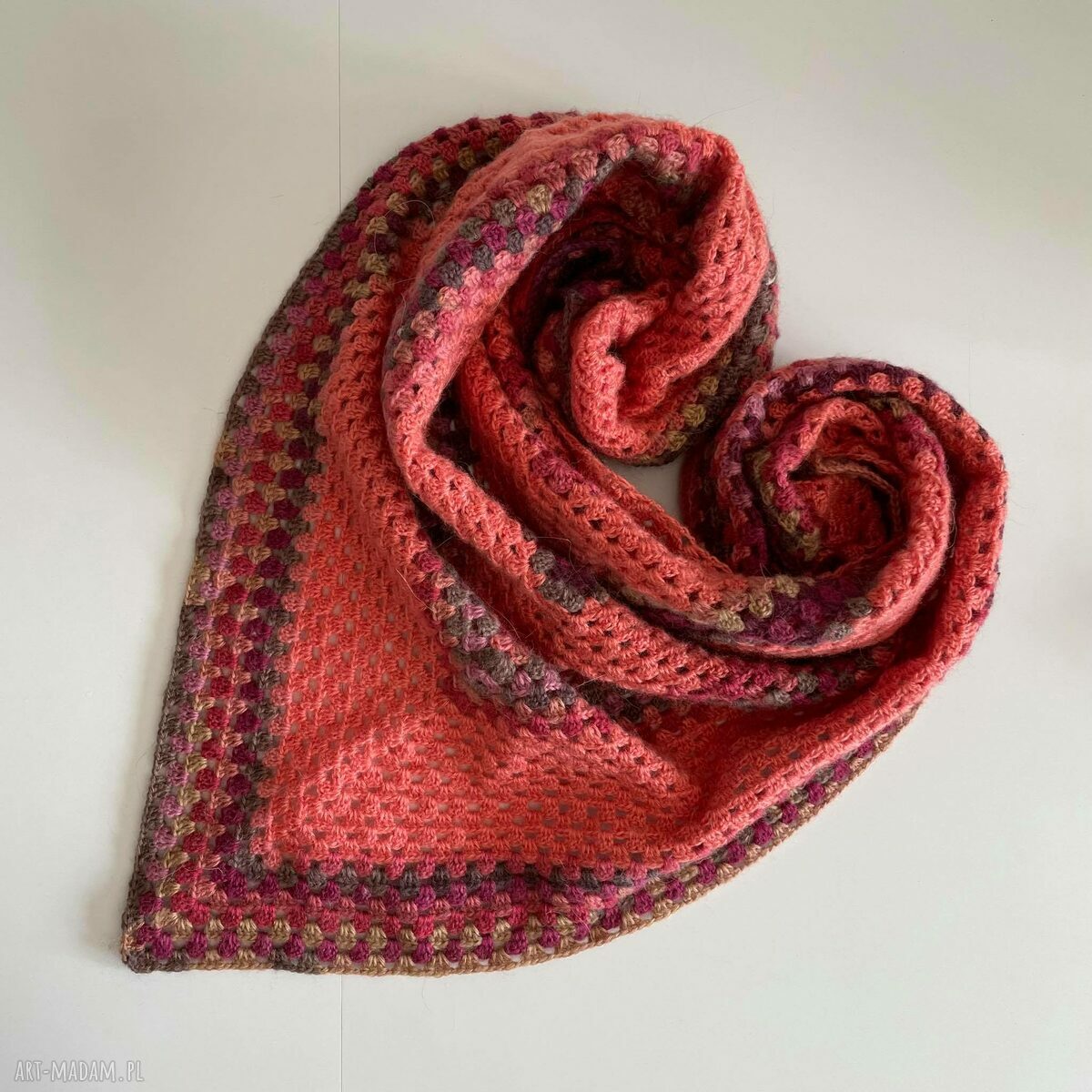 Jesienne Liście - ciepły chusto-szal na zimę w stylu boho folk, ręcznie robiony
