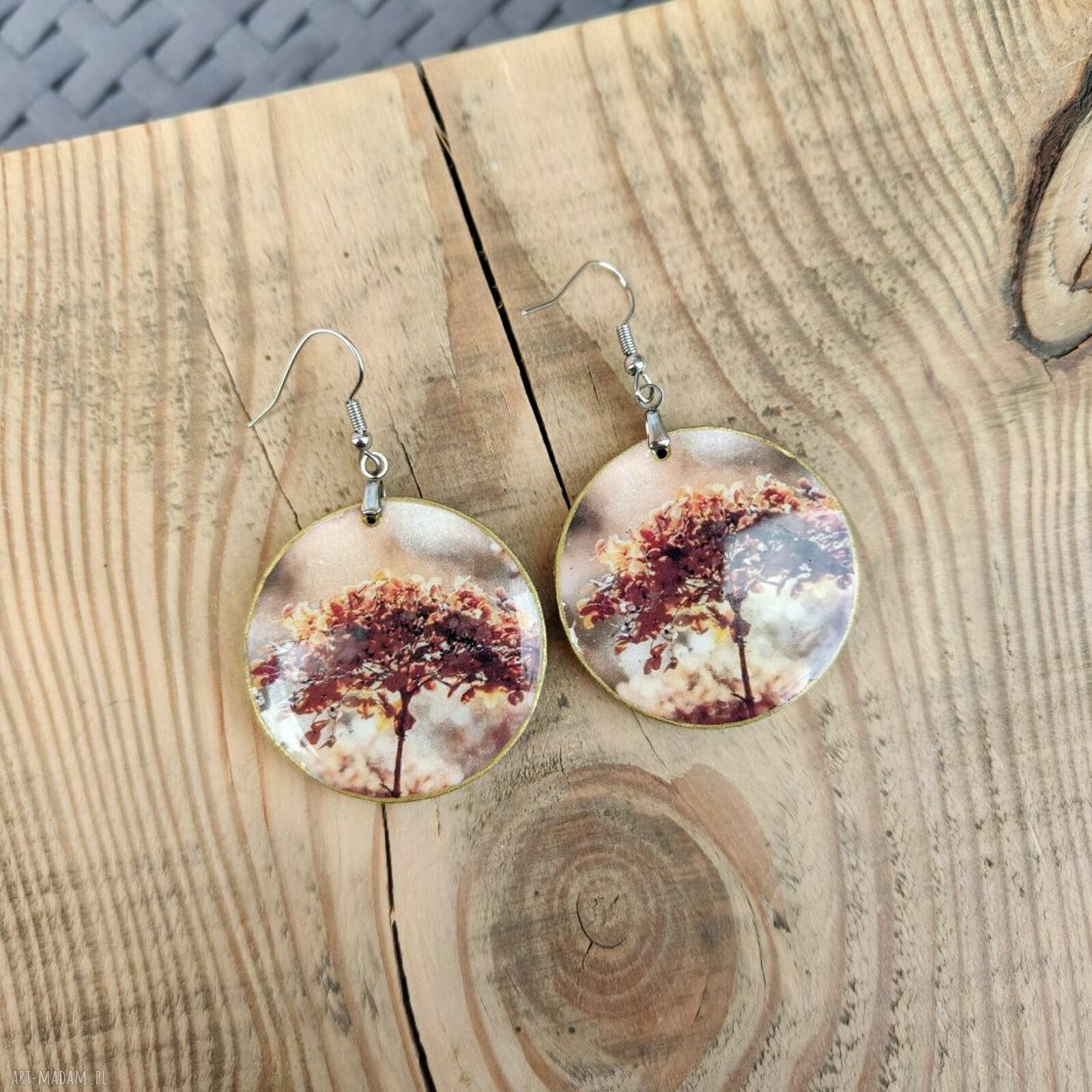 Jesienne kolczyki Kwiat hortensji - lekkie rękodzieło handmade