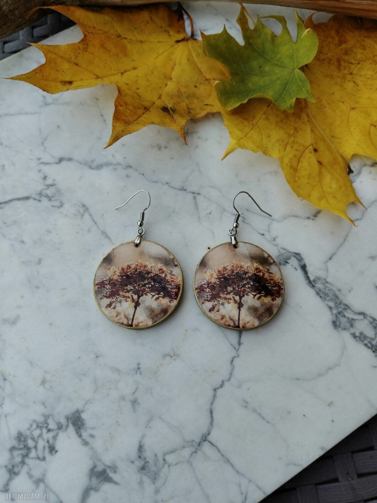 Jesienne kolczyki Kwiat hortensji - lekkie rękodzieło handmade