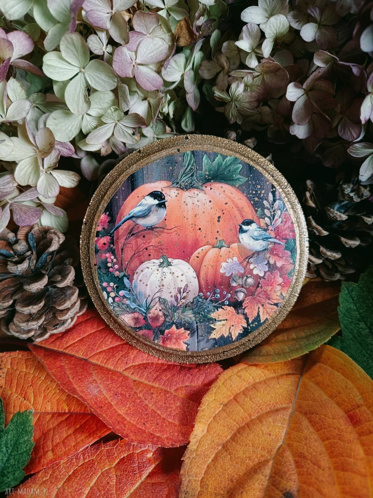Jesienne podkładki pod kubki z sikorkami w stylu vintage