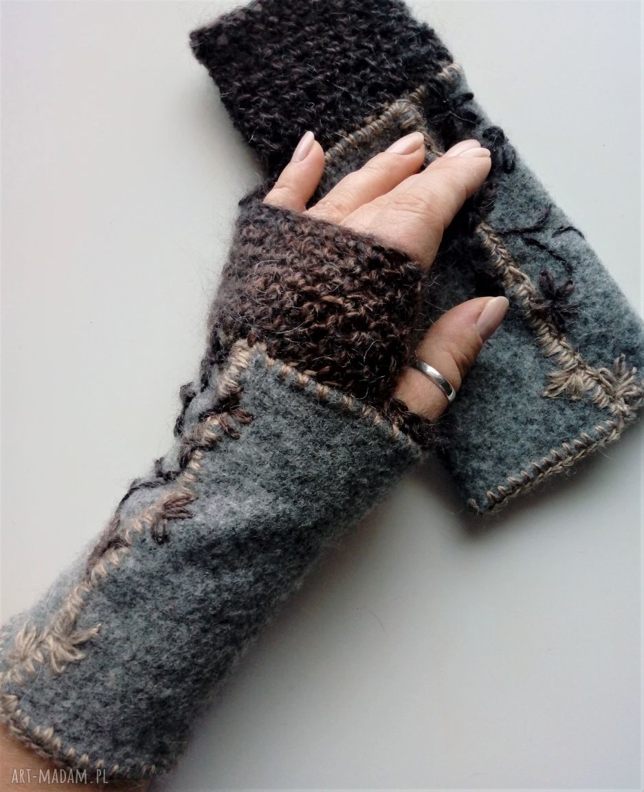 Rękawiczki mitenki wełniane na jesień - handmade, przyjemne i ciepłe