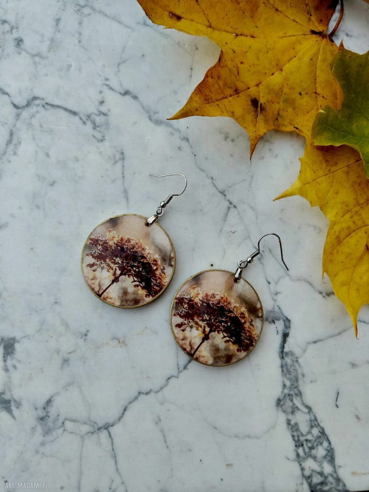 Jesienne kolczyki Kwiat hortensji - lekkie rękodzieło handmade