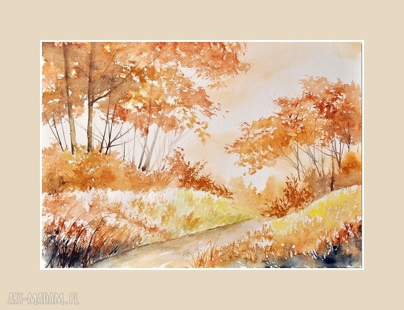 Pejzaż jesienny - akwarela ręcznie malowana (ok. 30x20 cm)