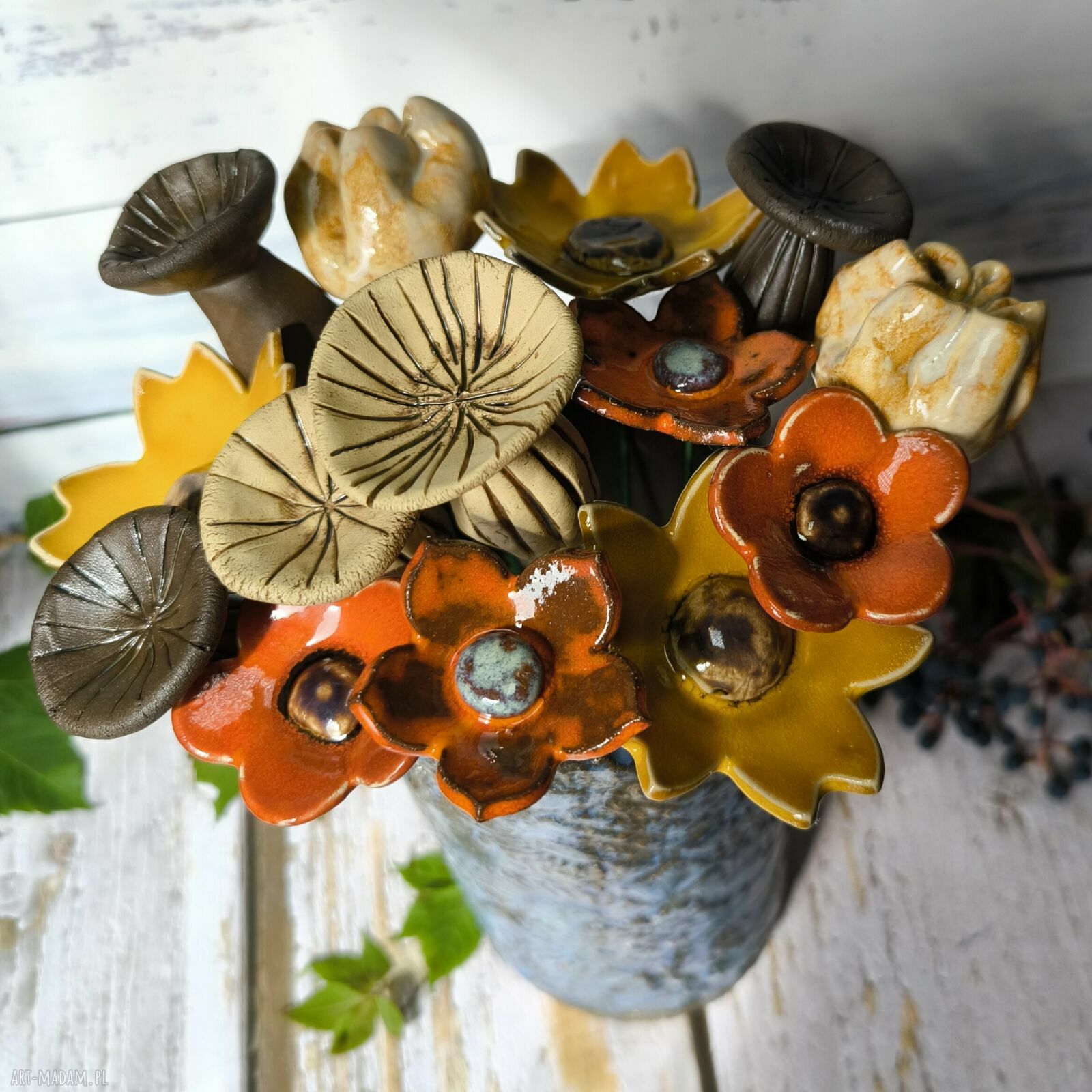 Jesienny bukiet kwiatów 15 szt - ceramiczna ozdoba do wazonu