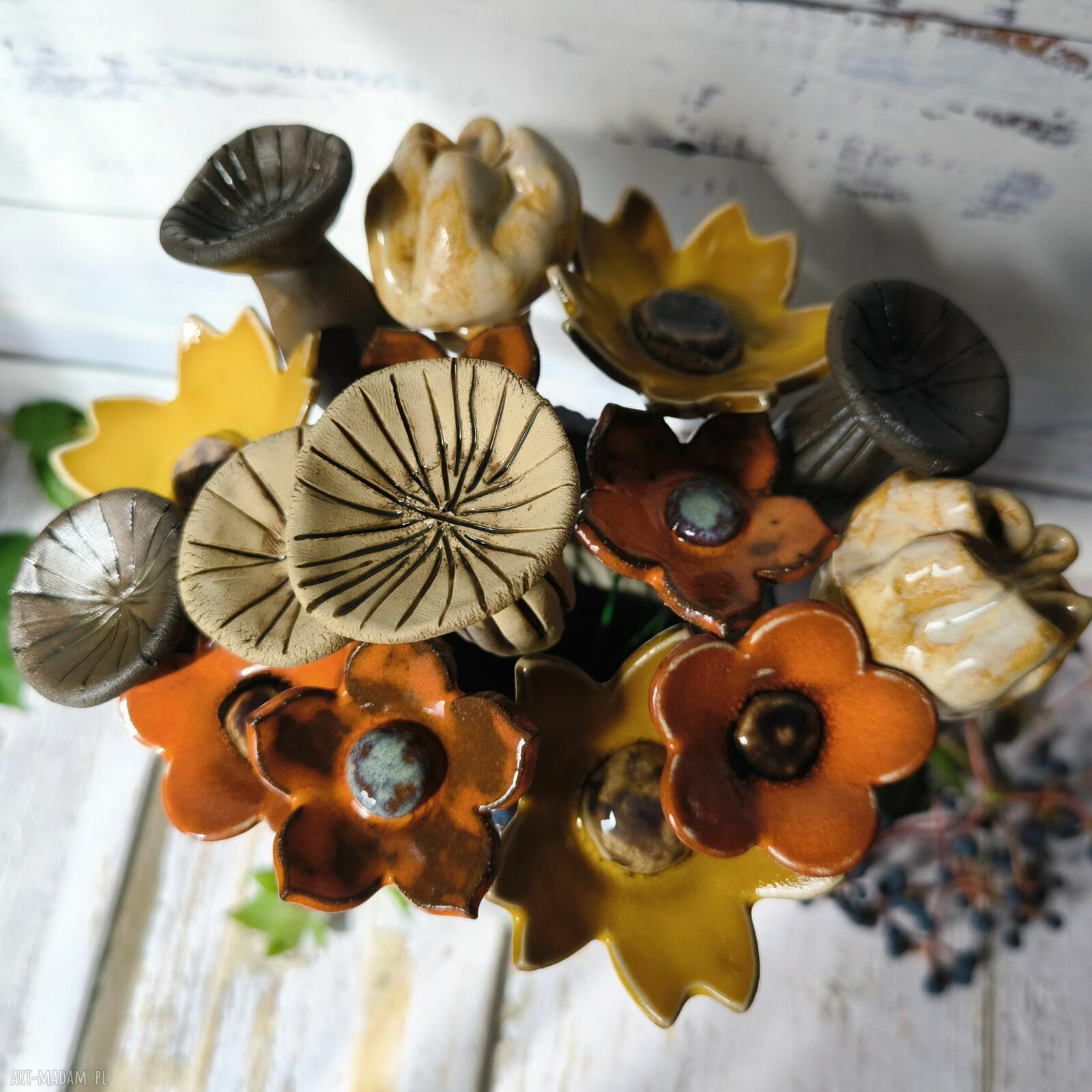 Jesienny bukiet kwiatów 15 szt - ceramiczna ozdoba do wazonu