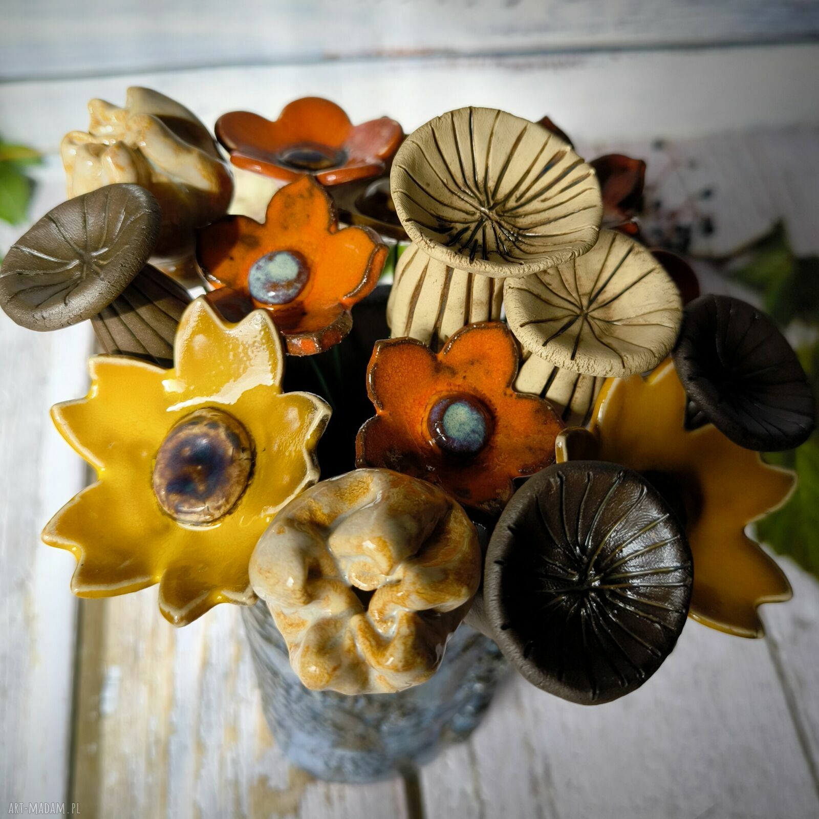 Jesienny bukiet kwiatów 15 szt - ceramiczna ozdoba do wazonu