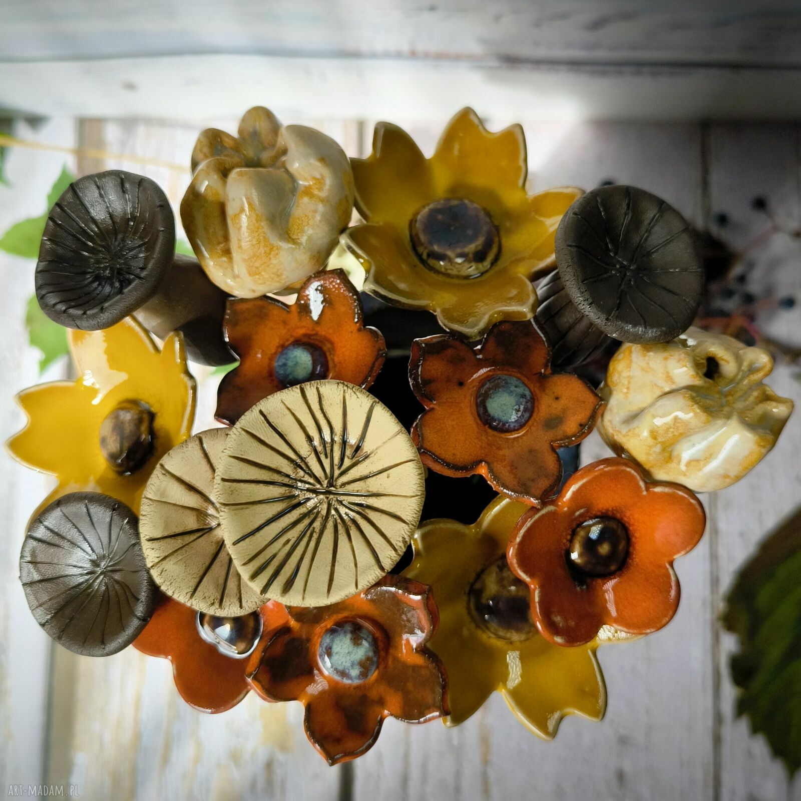 Jesienny bukiet kwiatów 15 szt - ceramiczna ozdoba do wazonu