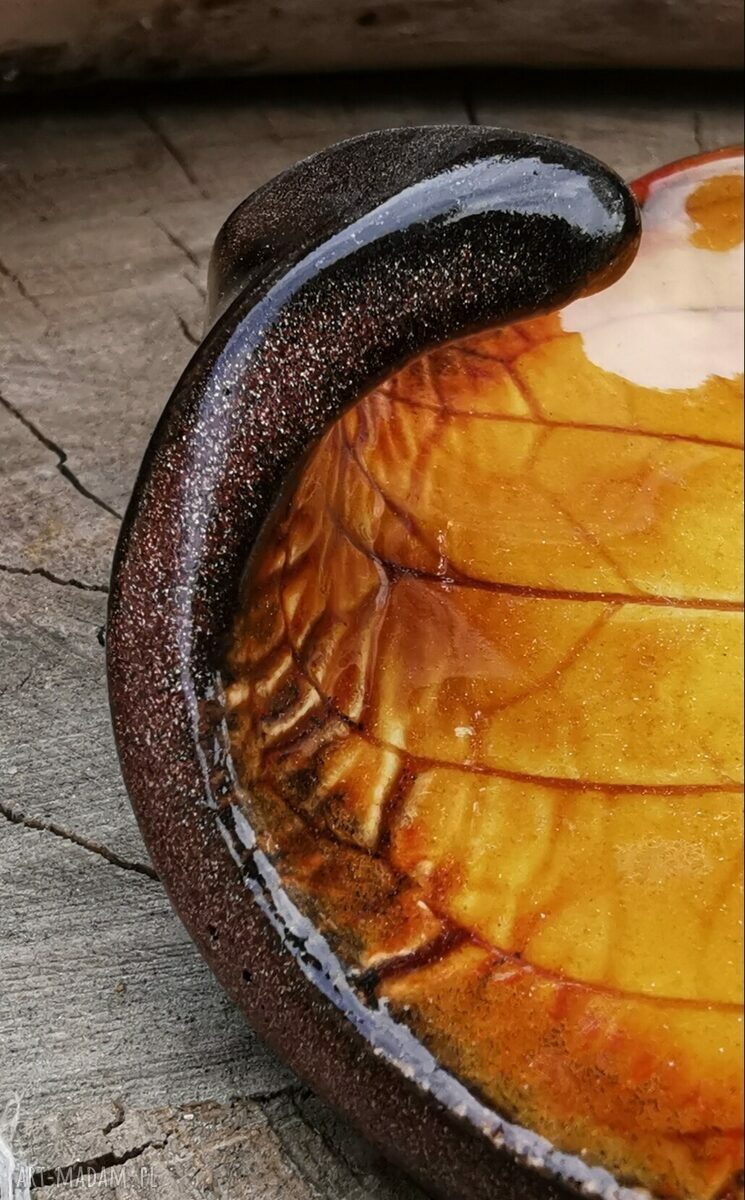 Jesienny ceramiczny listek - talerzyk i podstawka handmade (c365)
