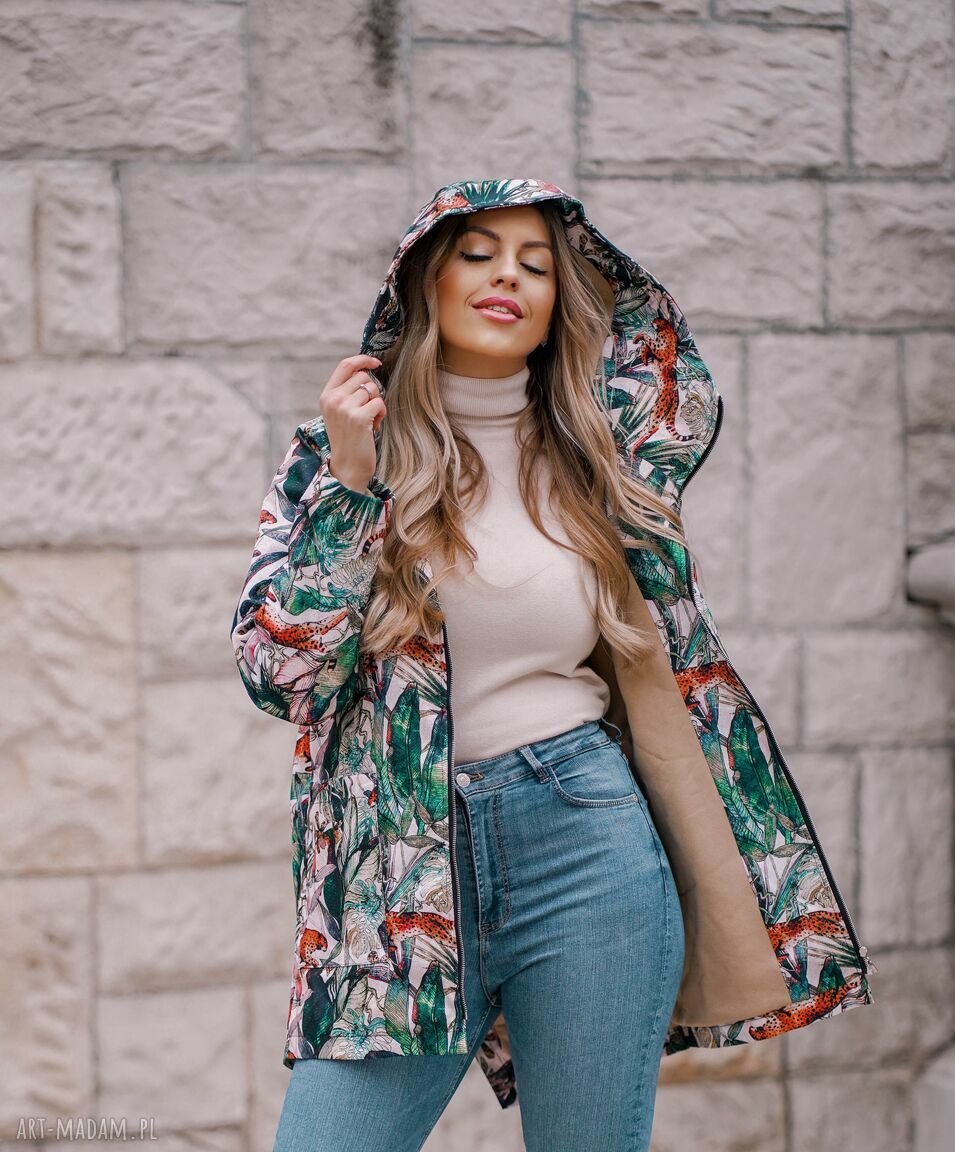 kurtki: jesienny płaszcz przeciwdeszczowy, ocieplony w gepardy, parka damska, kurtka