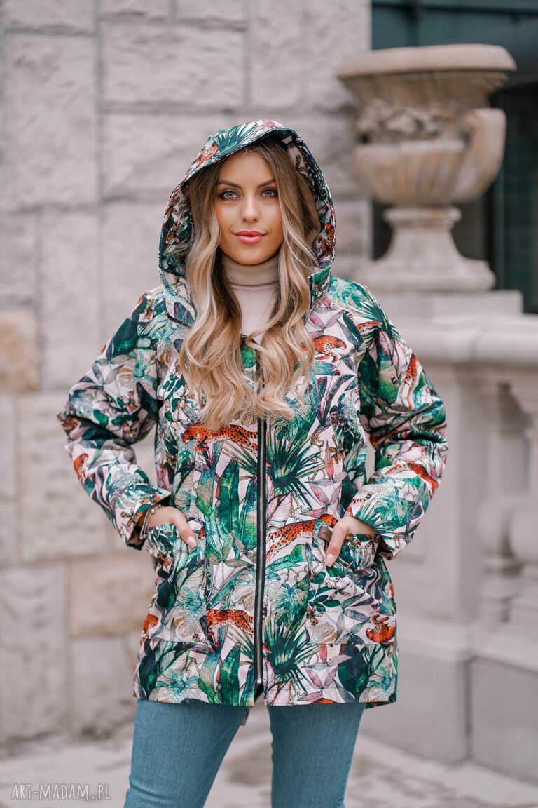 kurtki: jesienny płaszcz przeciwdeszczowy, ocieplony w gepardy, parka damska, kurtka