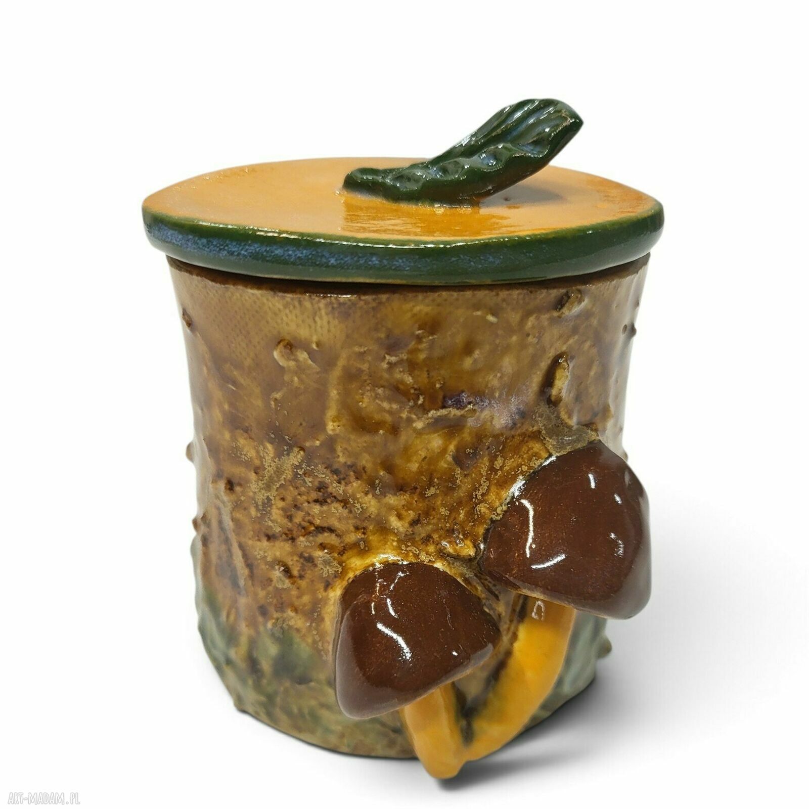 Jesienny pojemnik ceramiczny z grzybkami