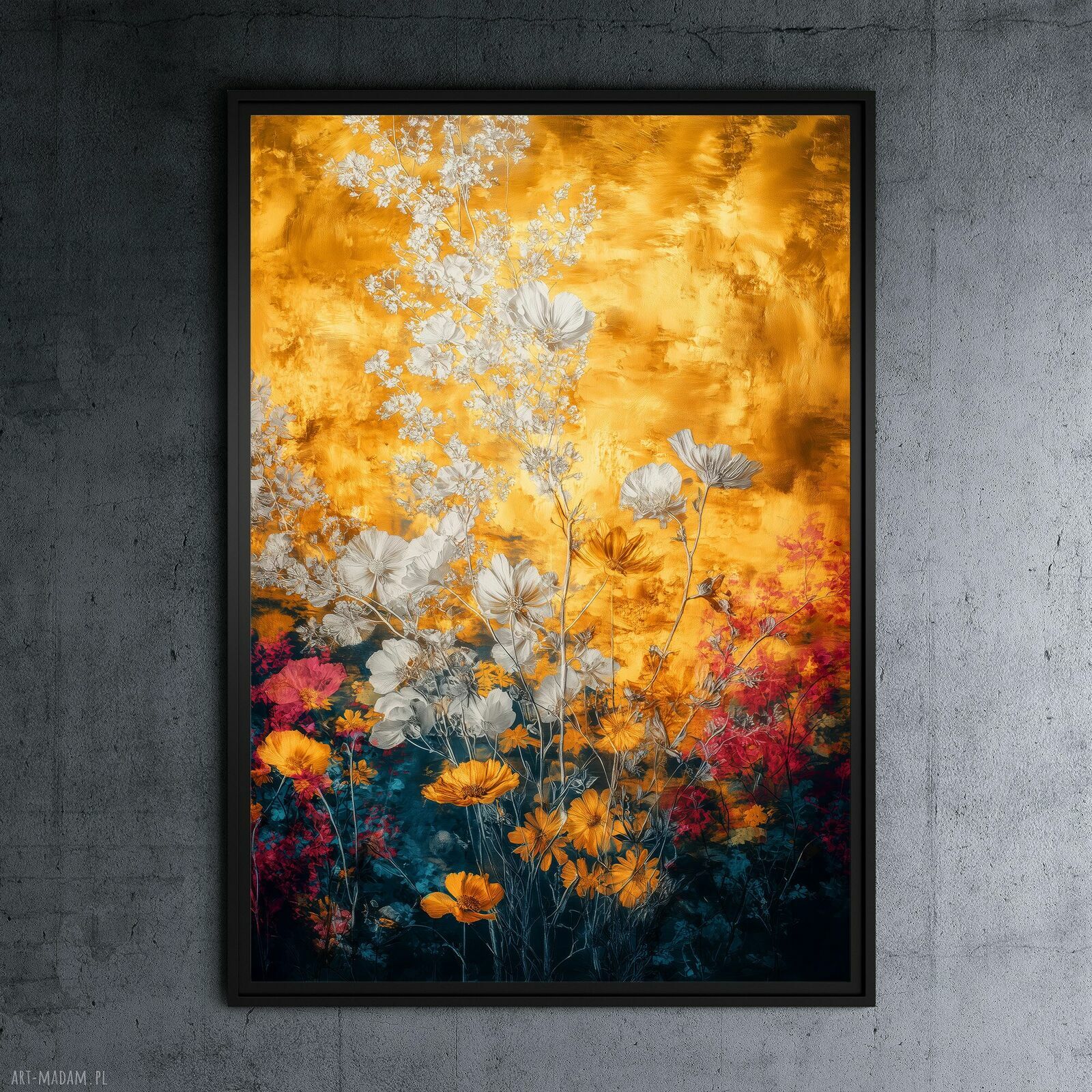 Jesienny poranek - plakat botaniczny A3 z złotymi liśćmi