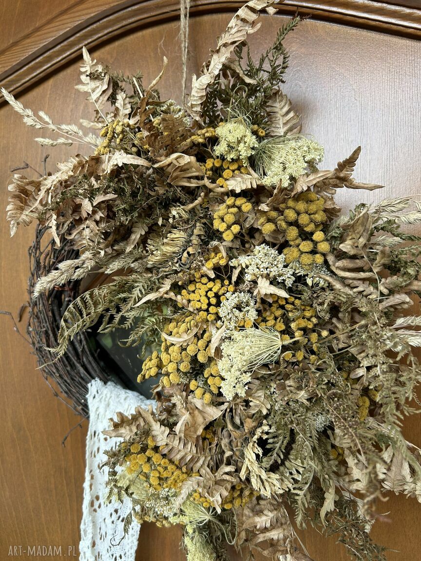 Jesienny wianek z suszonych kwiatów i traw Poppy Bloom (ok. 35 cm) - naturalna dekoracja na drzwi