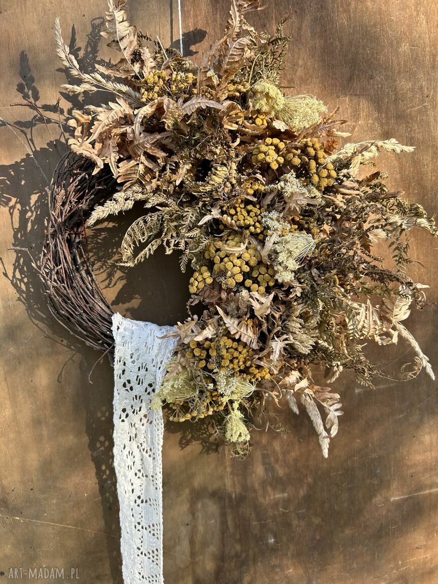 Jesienny wianek z suszonych kwiatów i traw Poppy Bloom (ok. 35 cm) - naturalna dekoracja na drzwi