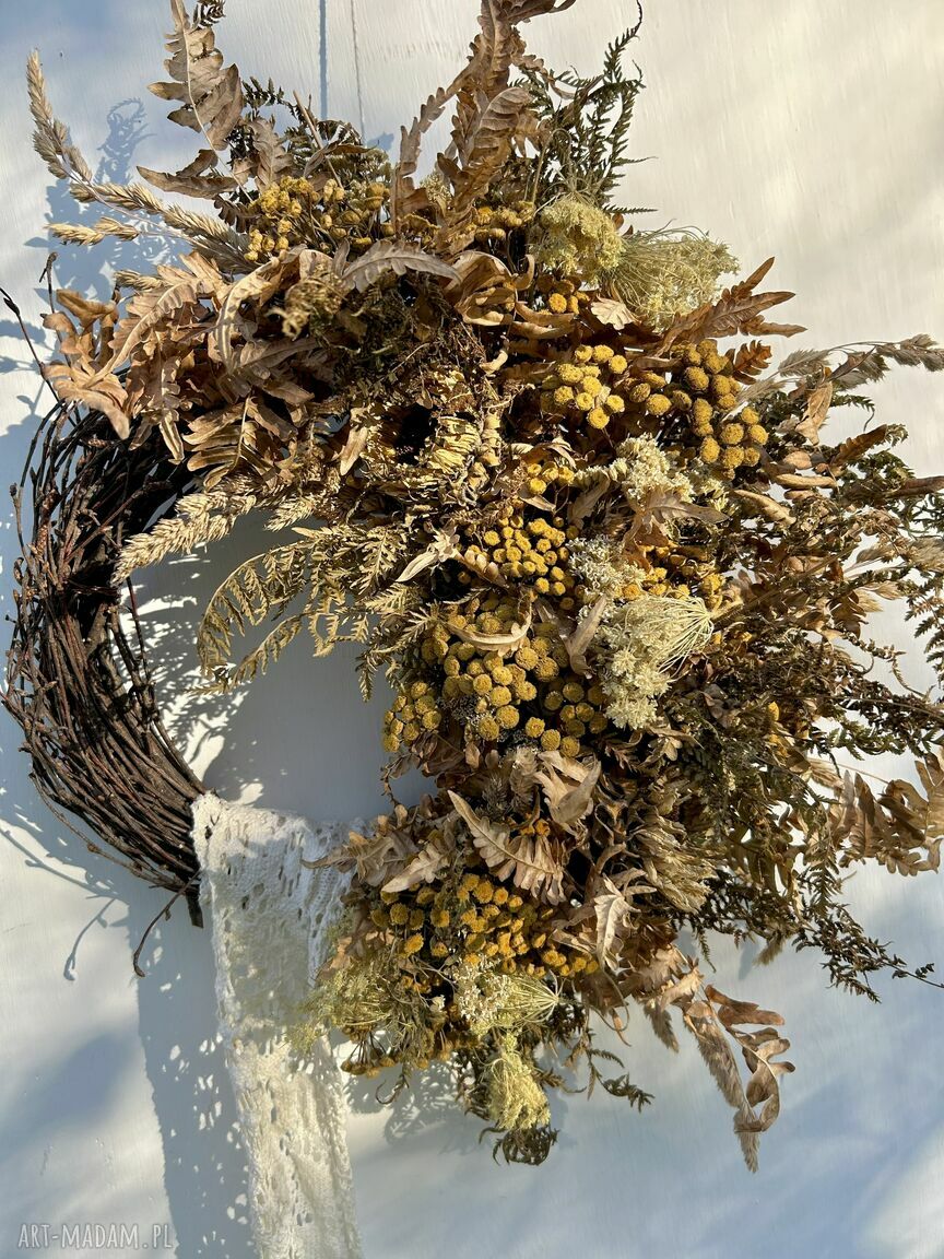 Jesienny wianek z suszonych kwiatów i traw Poppy Bloom (ok. 35 cm) - naturalna dekoracja na drzwi
