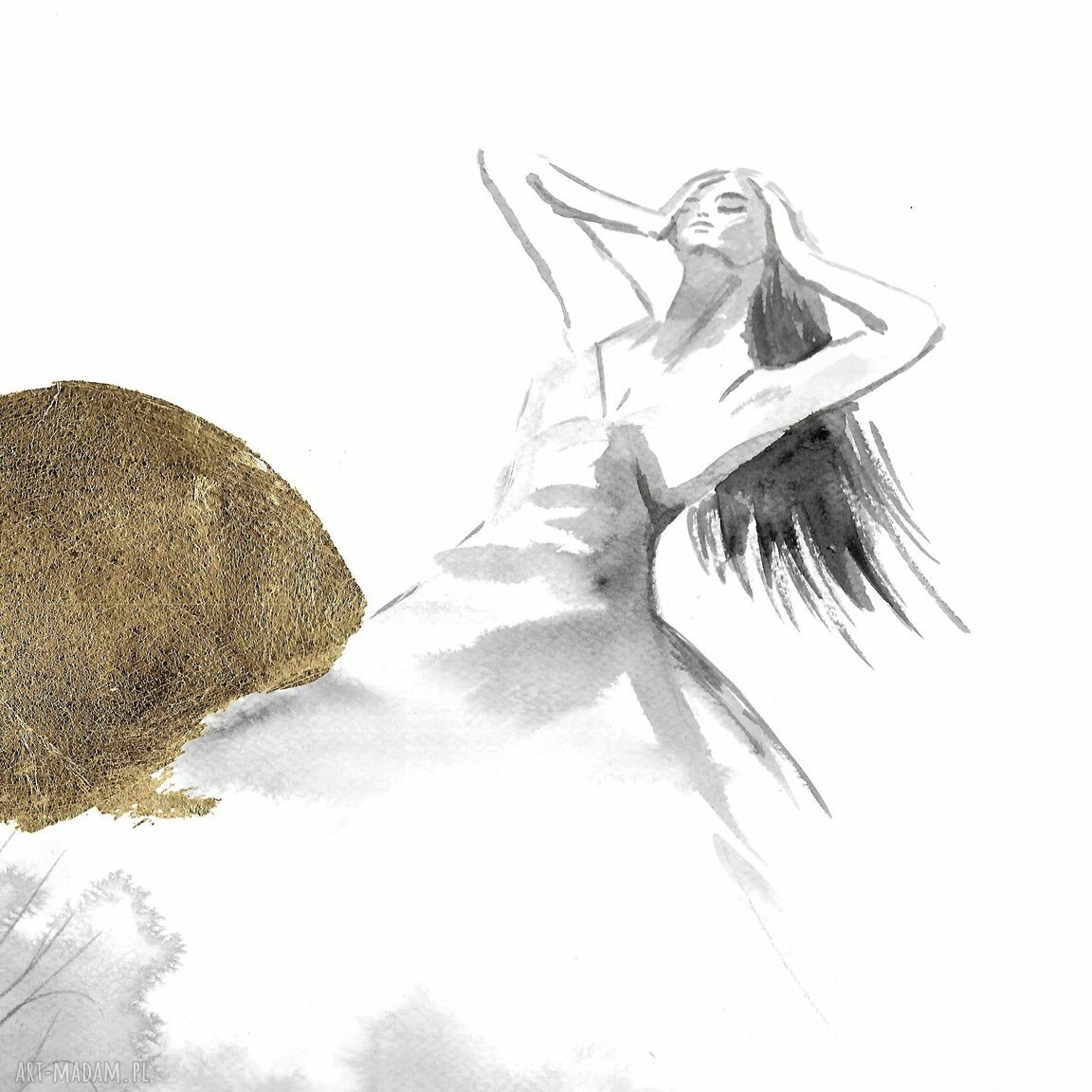 Grafika "Jestem" ręcznie malowana i złocona (59,5 x 42 cm)