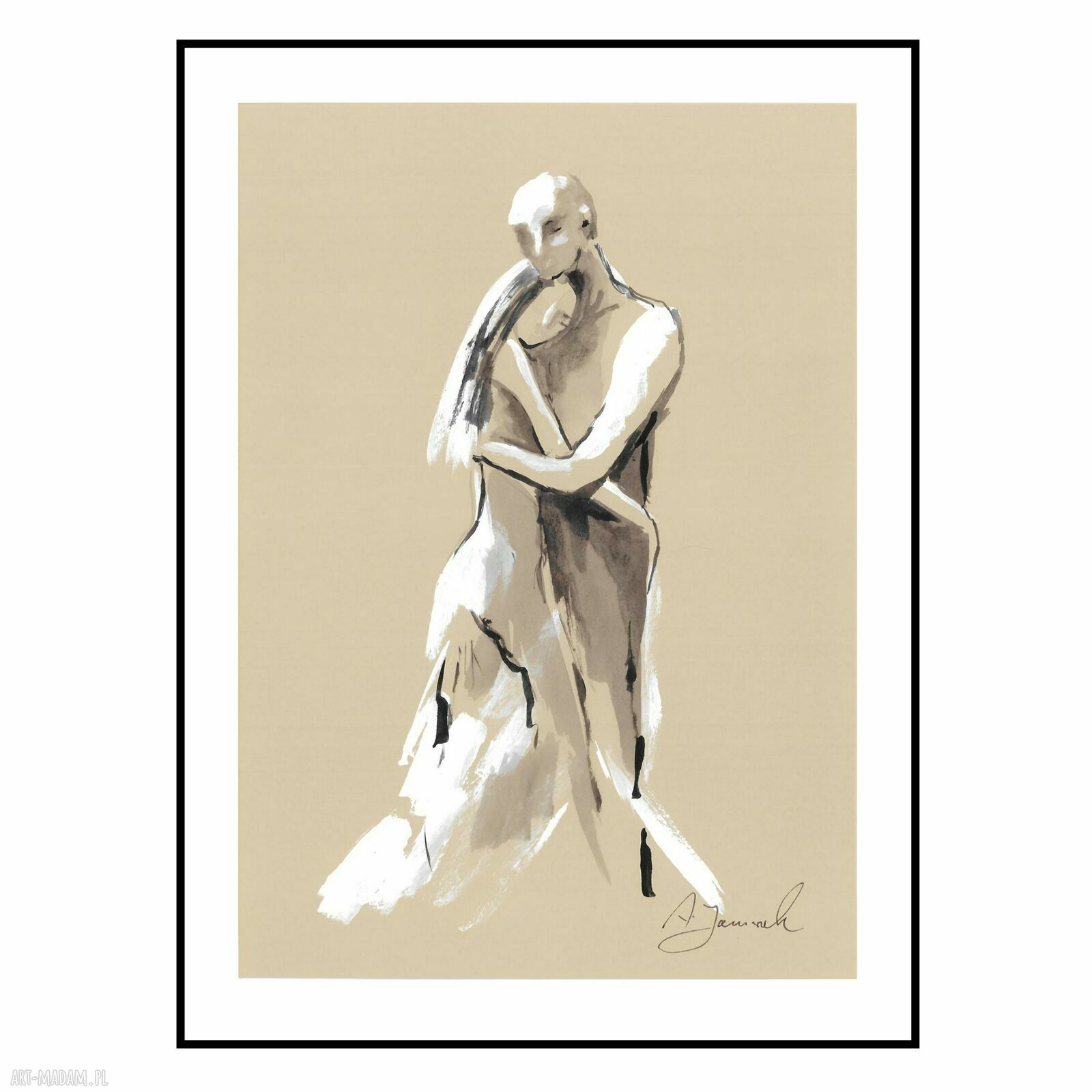 Grafika ręcznie malowana „Jestem” para i kobieta 30 x 21 cm - prezent
