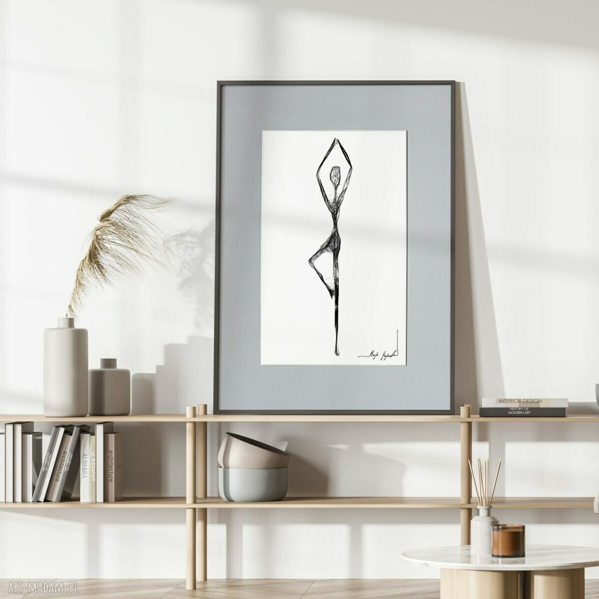 Joga - autorska grafika nr 146 (czarno-biała) – format 41x31 cm w oprawie