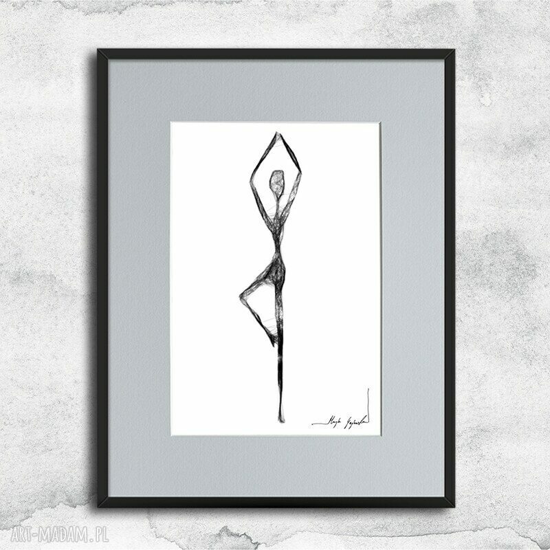 Joga - autorska grafika nr 146 czarno-biała – format 41x31 cm w oprawie