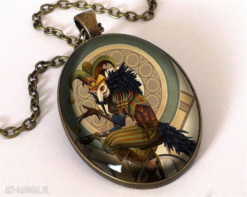 Joker owalny medalion łańcuszkiem naszyjnik prezent lis ręcznie