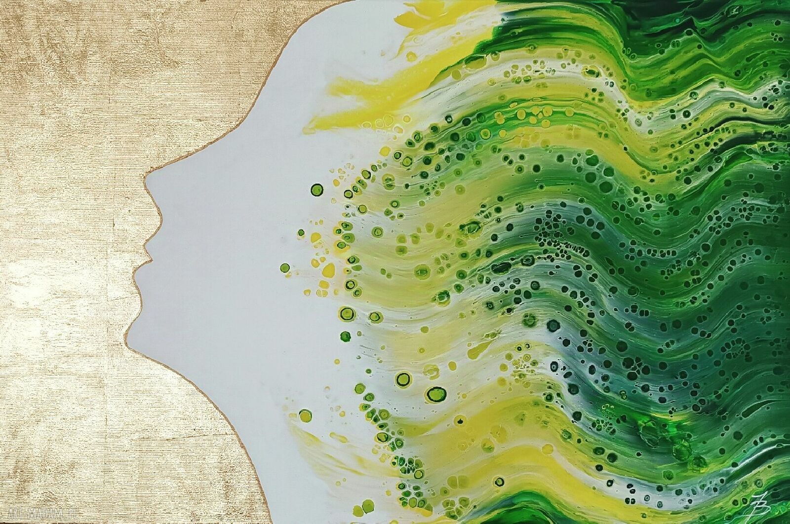 Obraz JOY 60x90 - ręcznie malowana abstrakcja zieleń i złoty szlagmetal