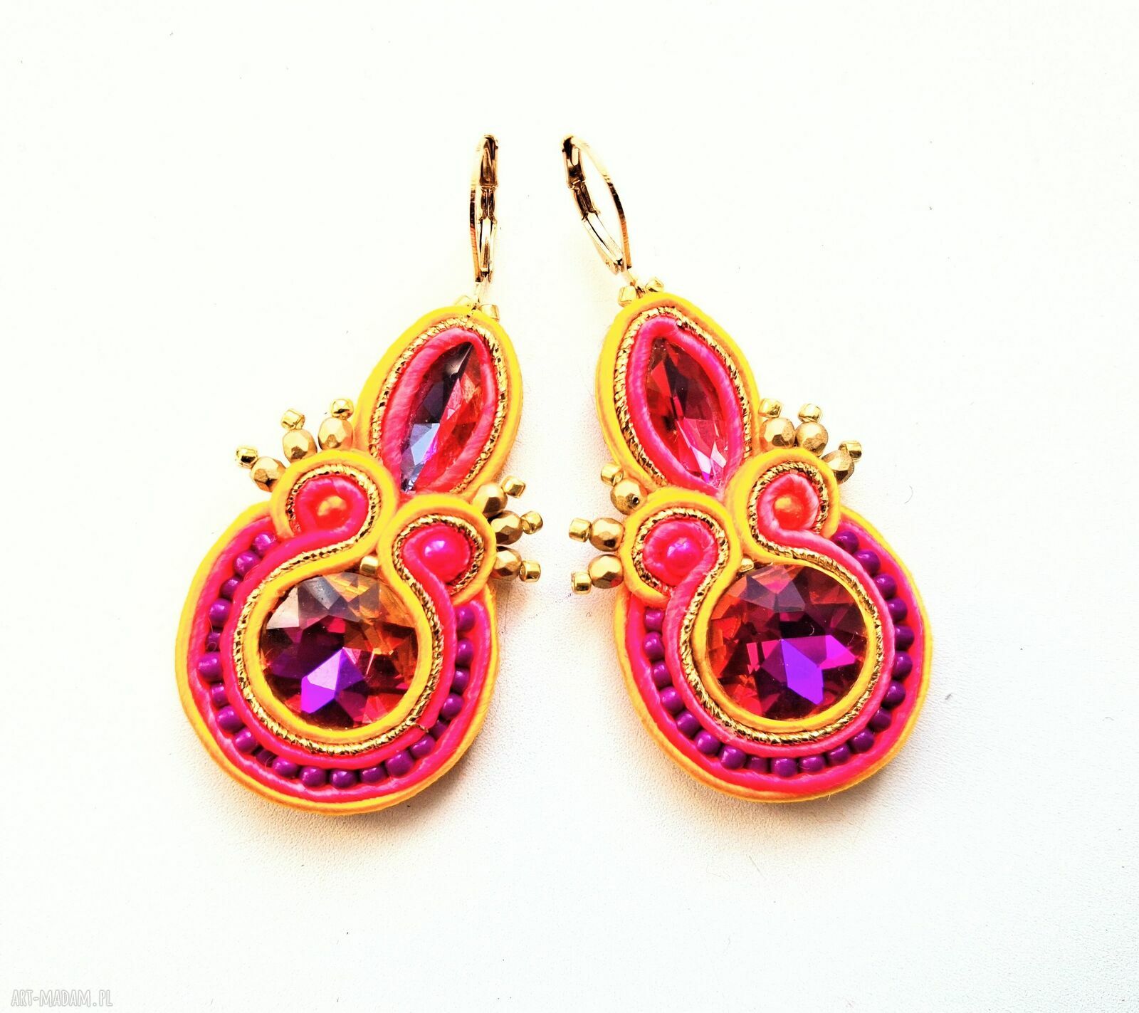 Juicy Summer - ręcznie haftowane kolczyki sutaszowe z kryształami