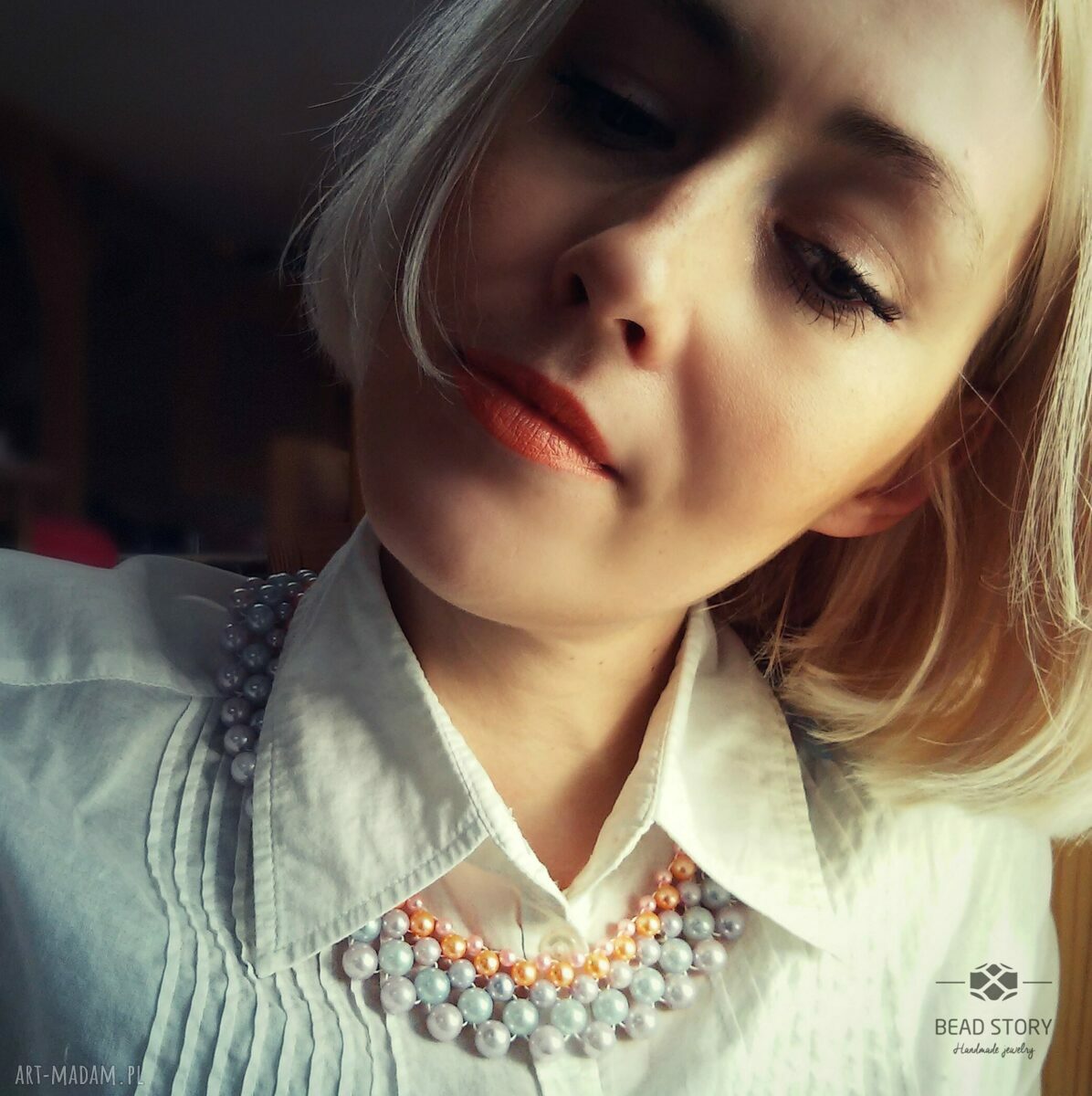 Julia - wiosenna pastelowa kolia perłowa handmade