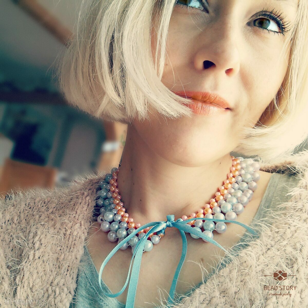 Julia - wiosenna pastelowa kolia perłowa handmade