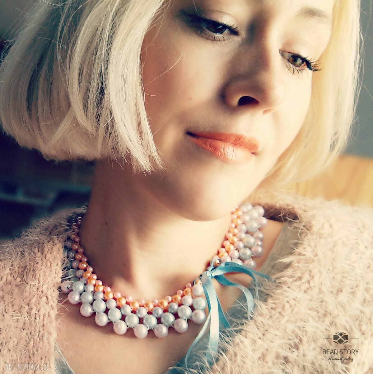 Julia - wiosenna pastelowa kolia perłowa handmade