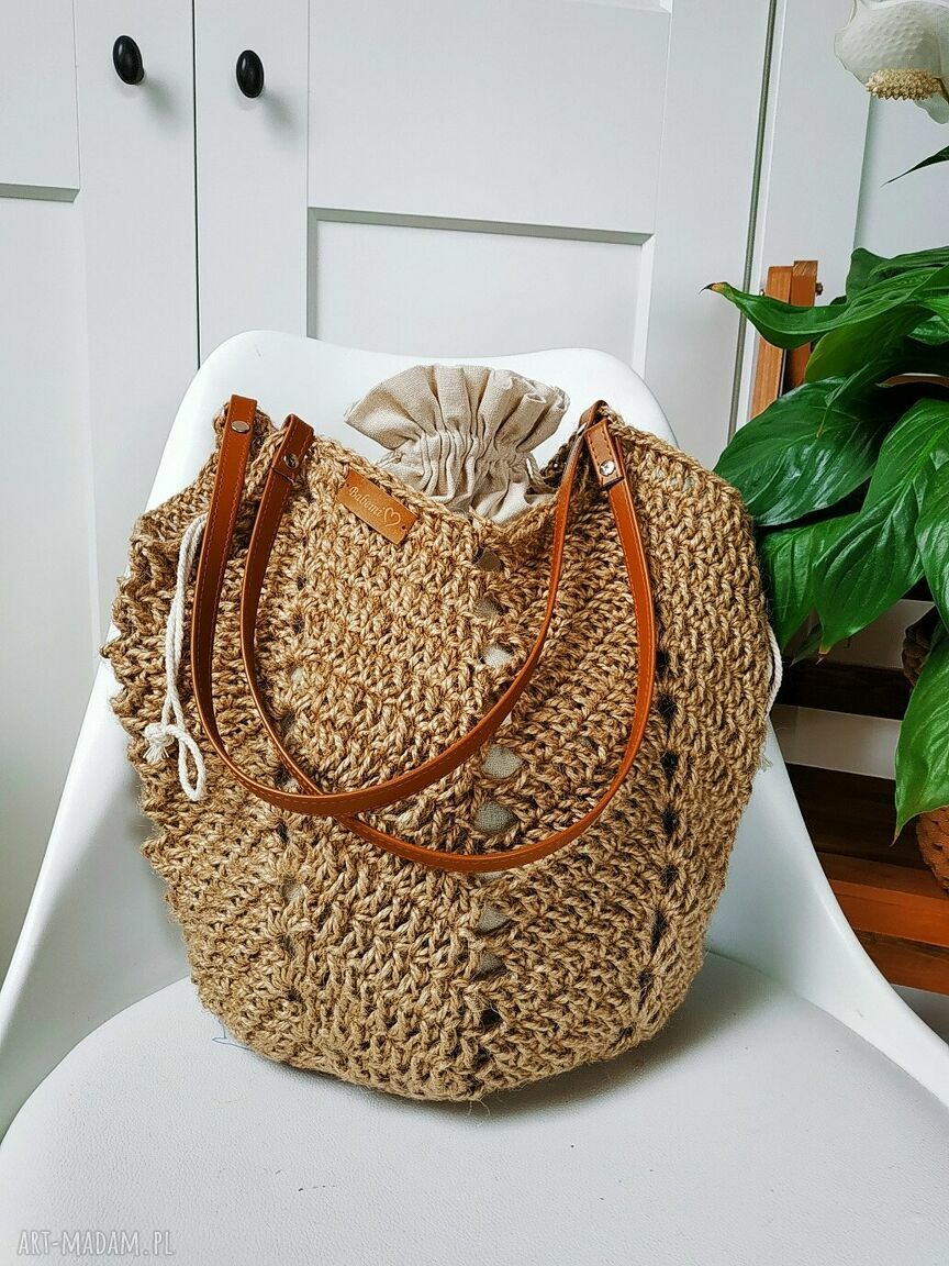 Torba z juty na ramię Tulip Bag z lnianym woreczkiem