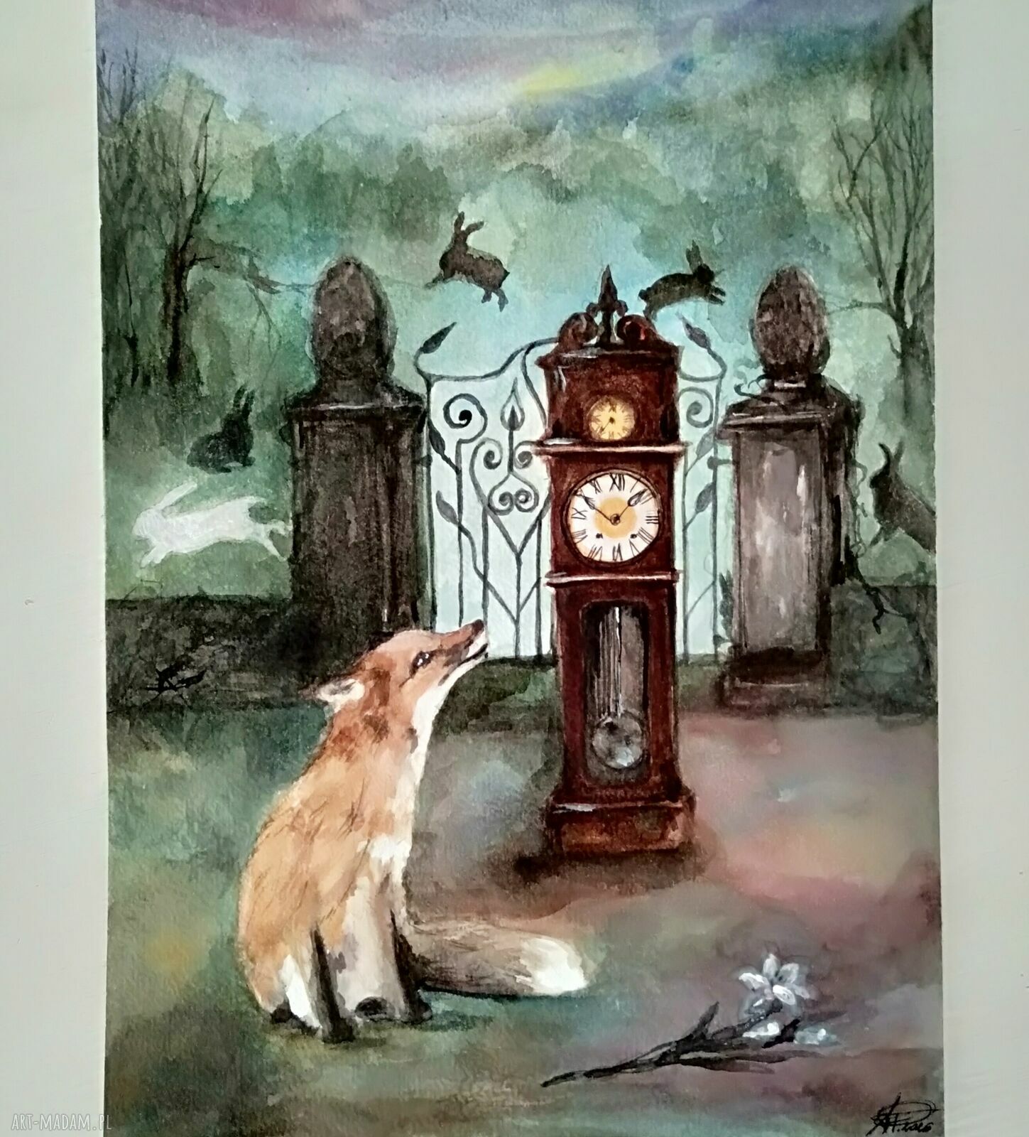Już czas - bajkowa ilustracja z lisem (akwarela A4)