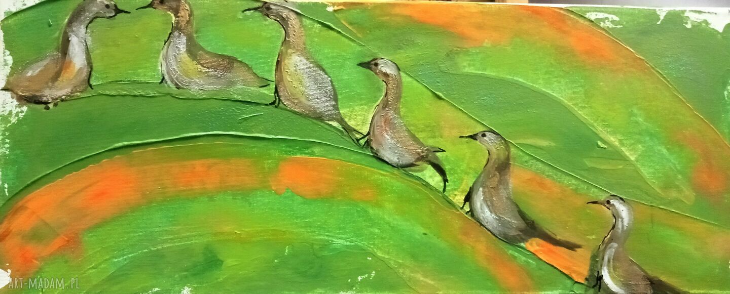Kaczuszki. pl - ręcznie malowany obraz akrylowy z kaczuszkami 50x20x2 cm