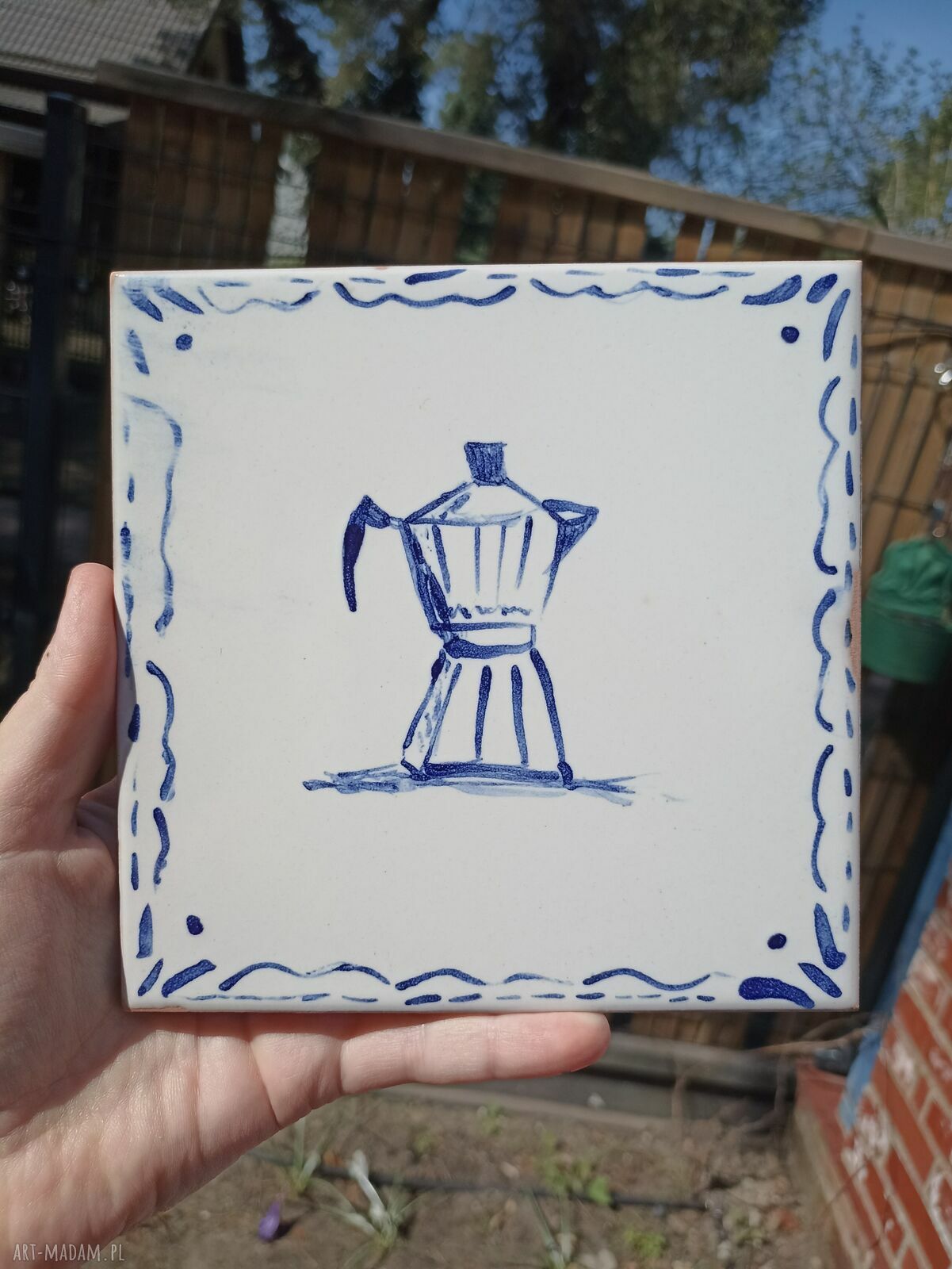 Kafelek ręcznie malowany Kawiarka w stylu Delft